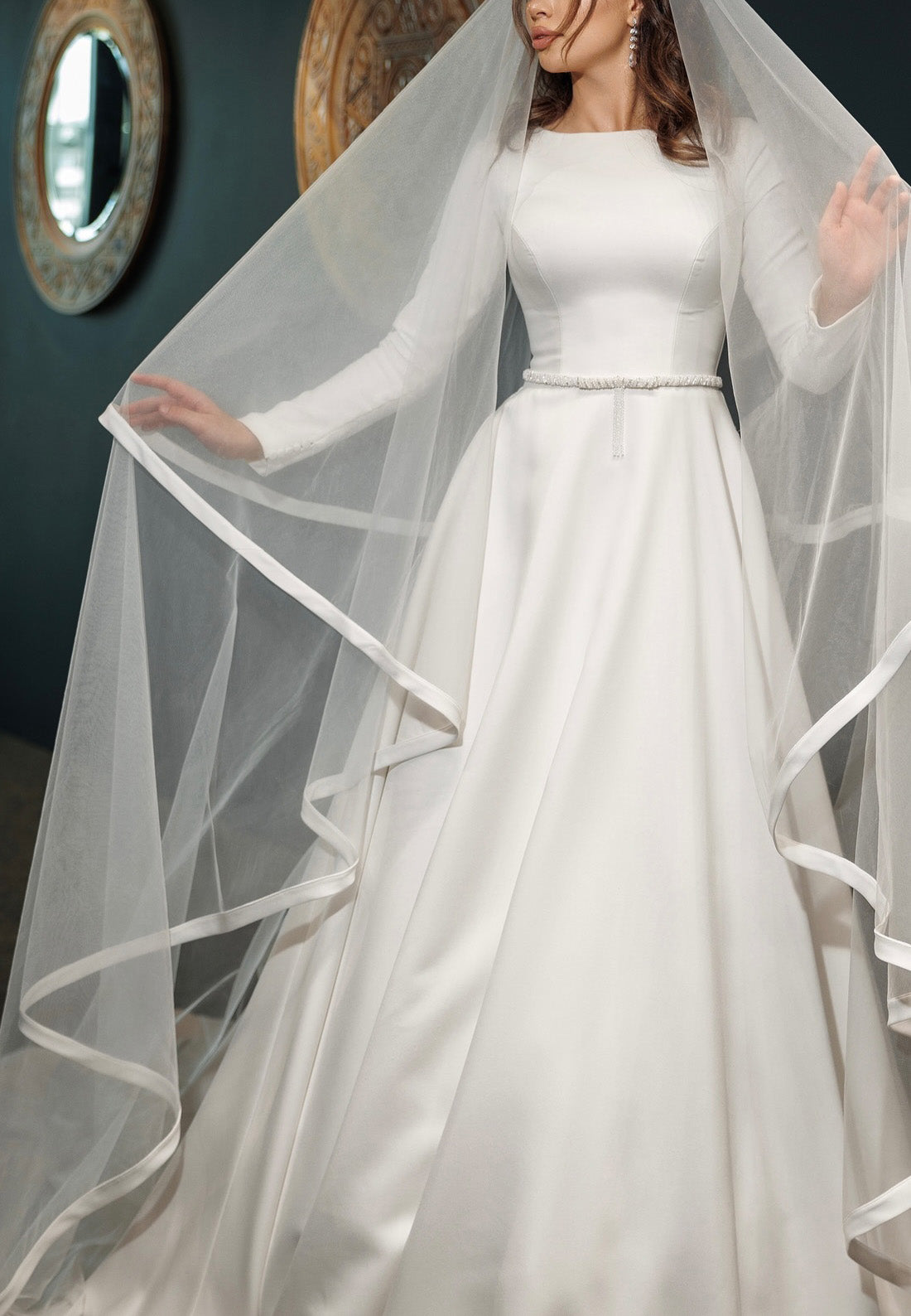 Bateau Long Sleeves Sleek A-Line Classic Wedding Dress