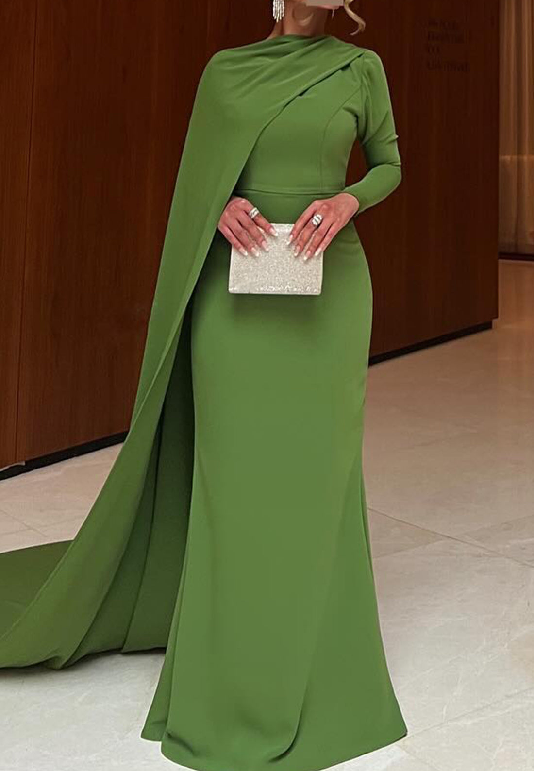 Bateau Long Sleeves Sleek Mermaid Formal Dress