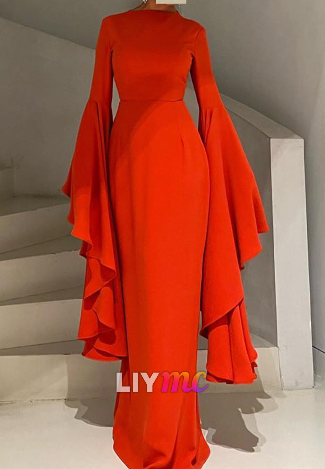 Bateau Long Sleeves Sleek Sheath Evening Dress