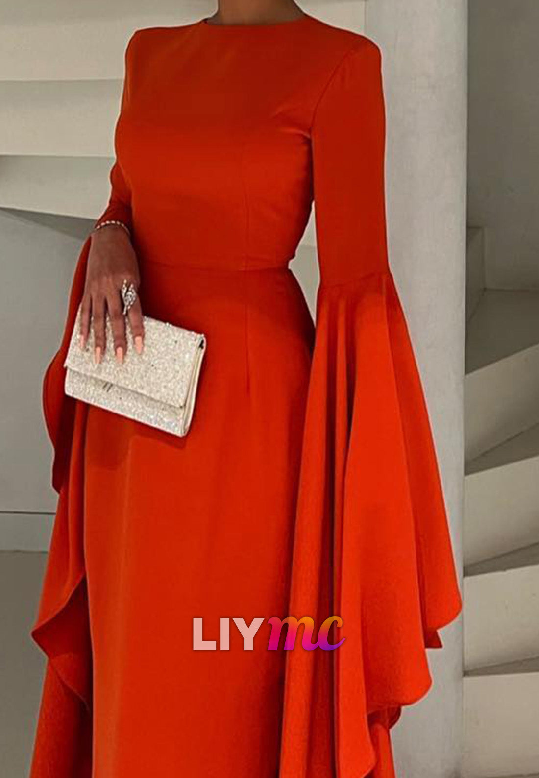 Bateau Long Sleeves Sleek Sheath Evening Dress