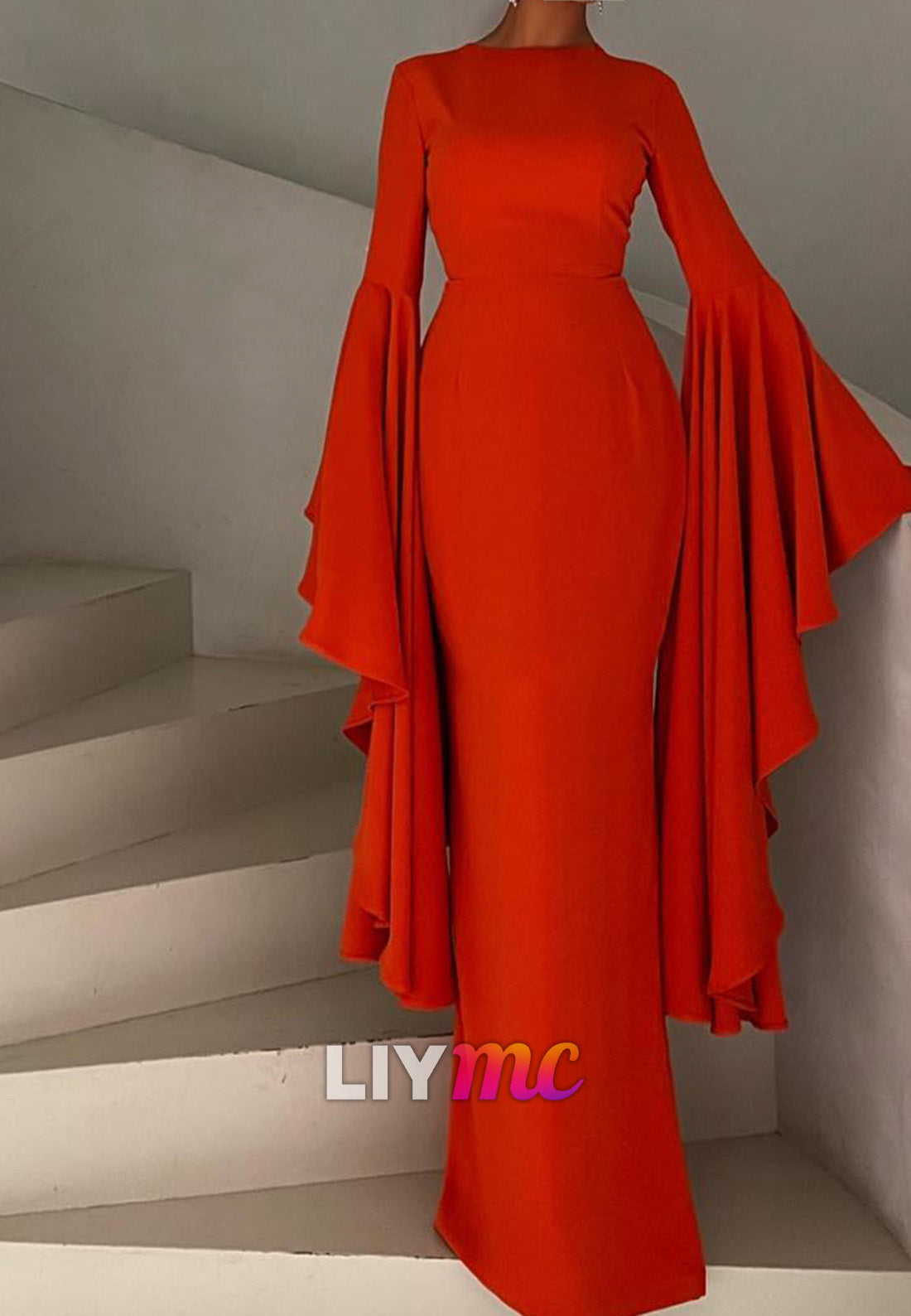 Bateau Long Sleeves Sleek Sheath Evening Dress