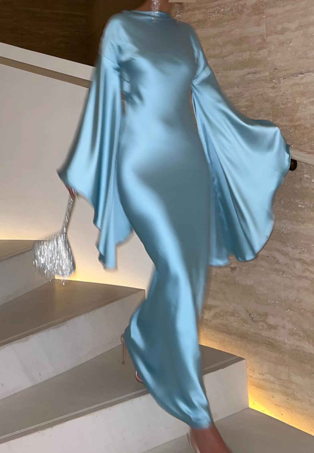 Bateau Long Sleeves Sleek Silk Mermaid Formal Dress