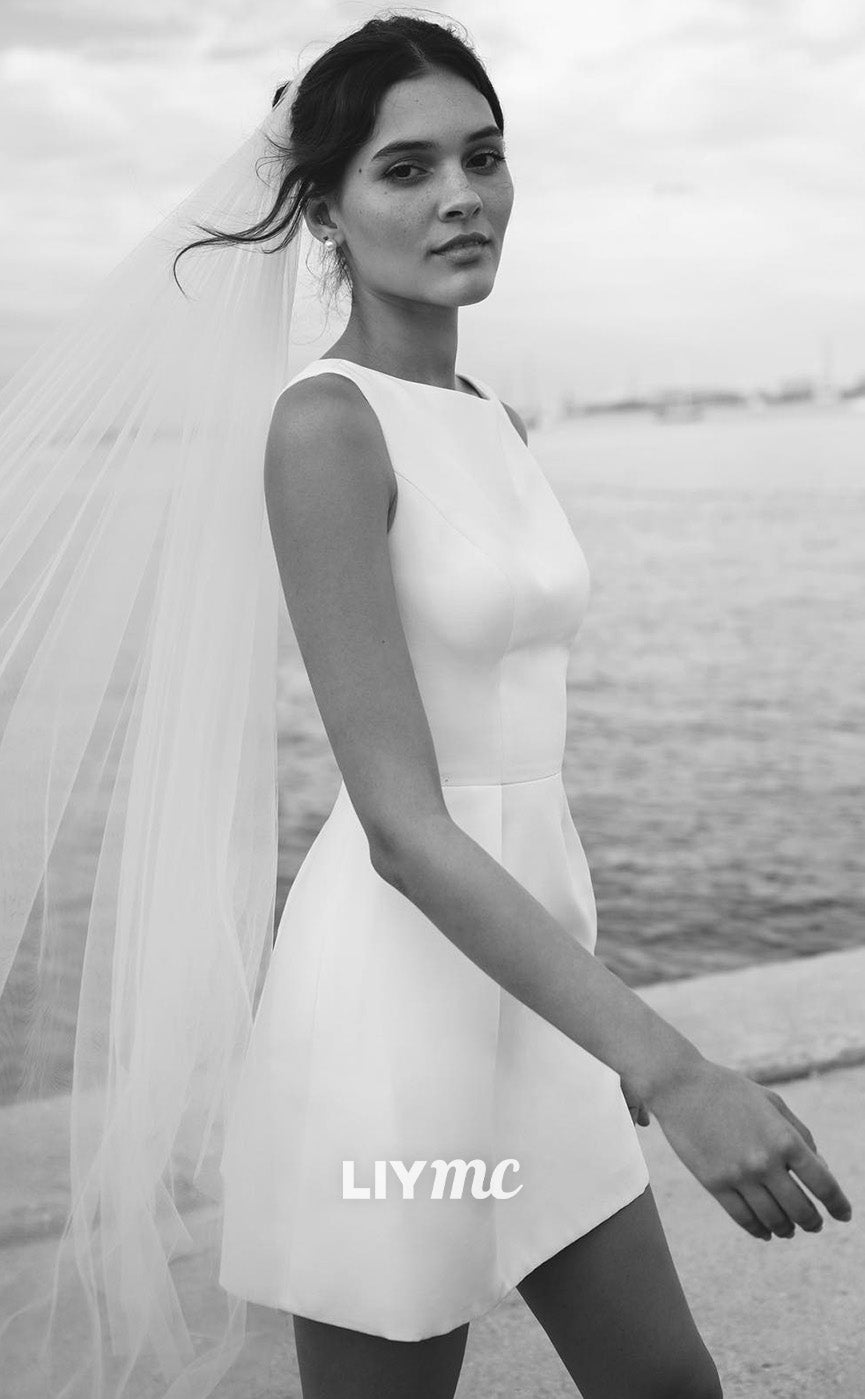 LW824 Bateau Sleeveless Sheath Short Beach Wedding Dress – Liymc