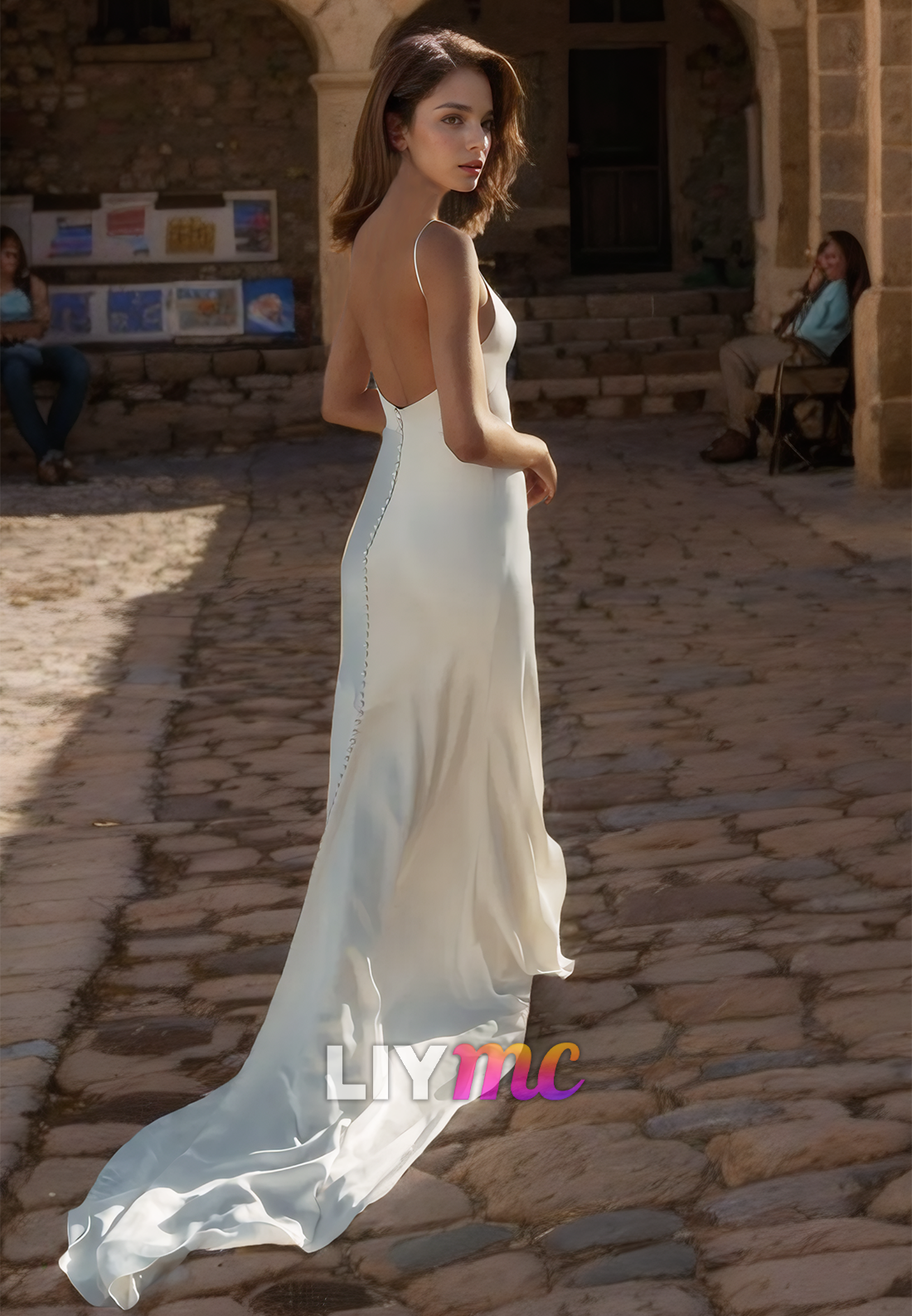 Bateau Spaghetti Straps Sleeveless Sleek Mermaid Wedding Dress