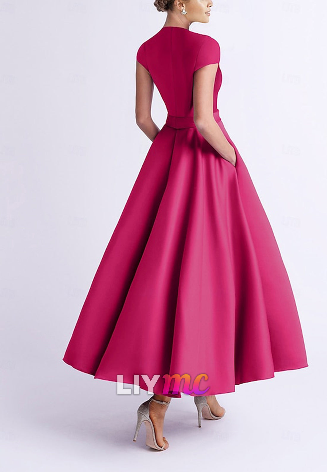 Wedding A-Line Cocktail Dresses Elegant Dress Party Tea Length Sleeveless V Neck Pocket Satin