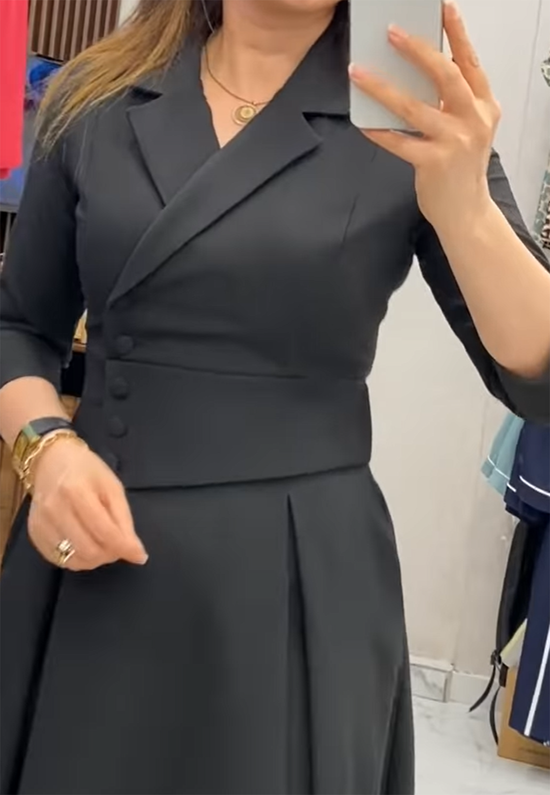 Black Blazer Half Sleeves A-Line Work Dress