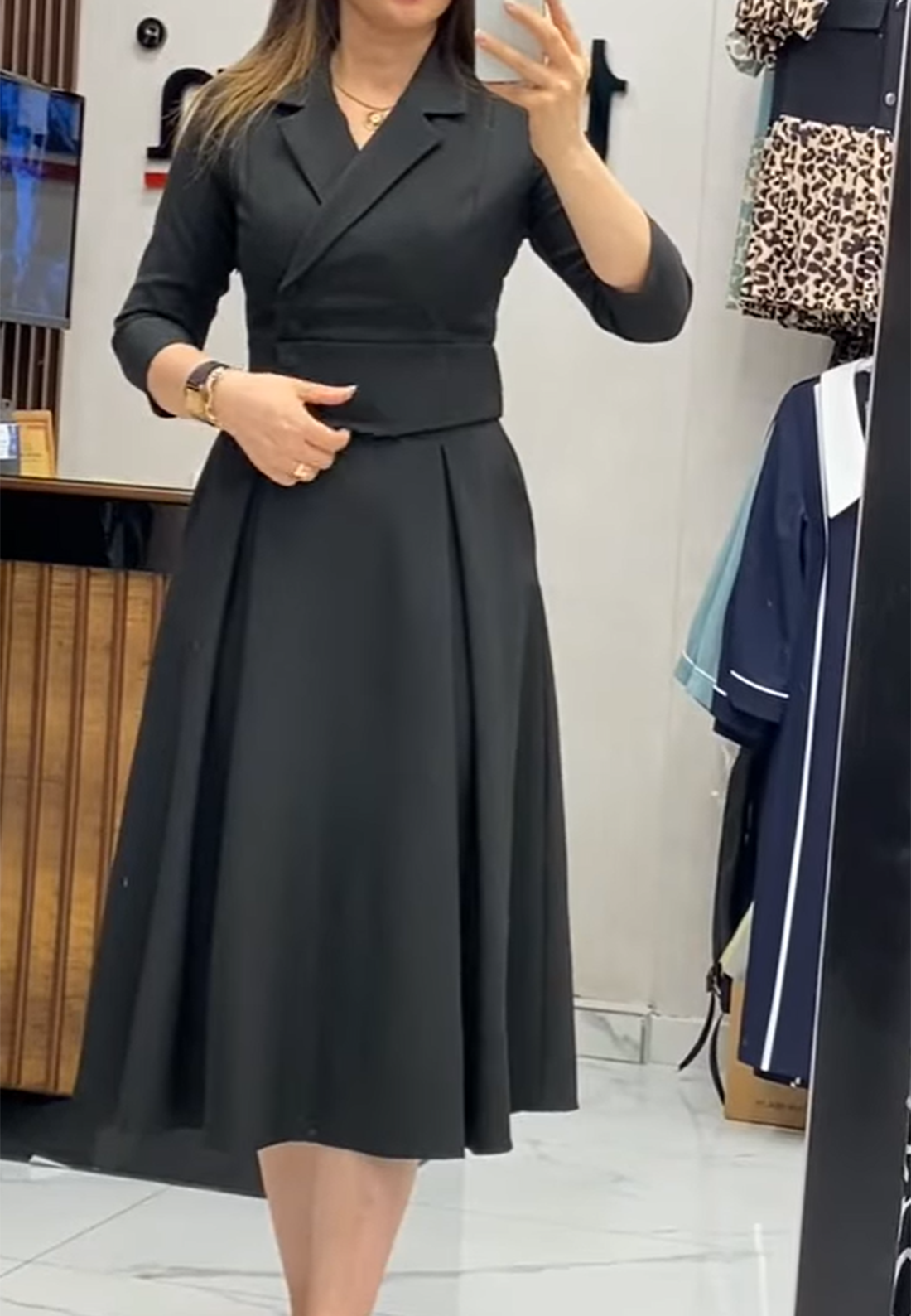 Black Blazer Half Sleeves A-Line Work Dress