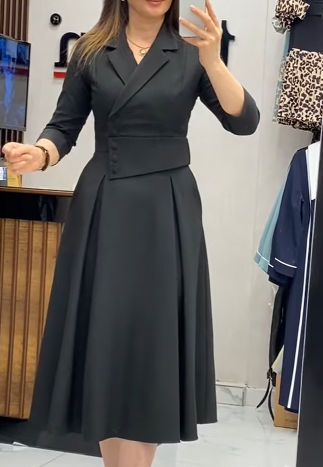 Black Blazer Half Sleeves A-Line Work Dress