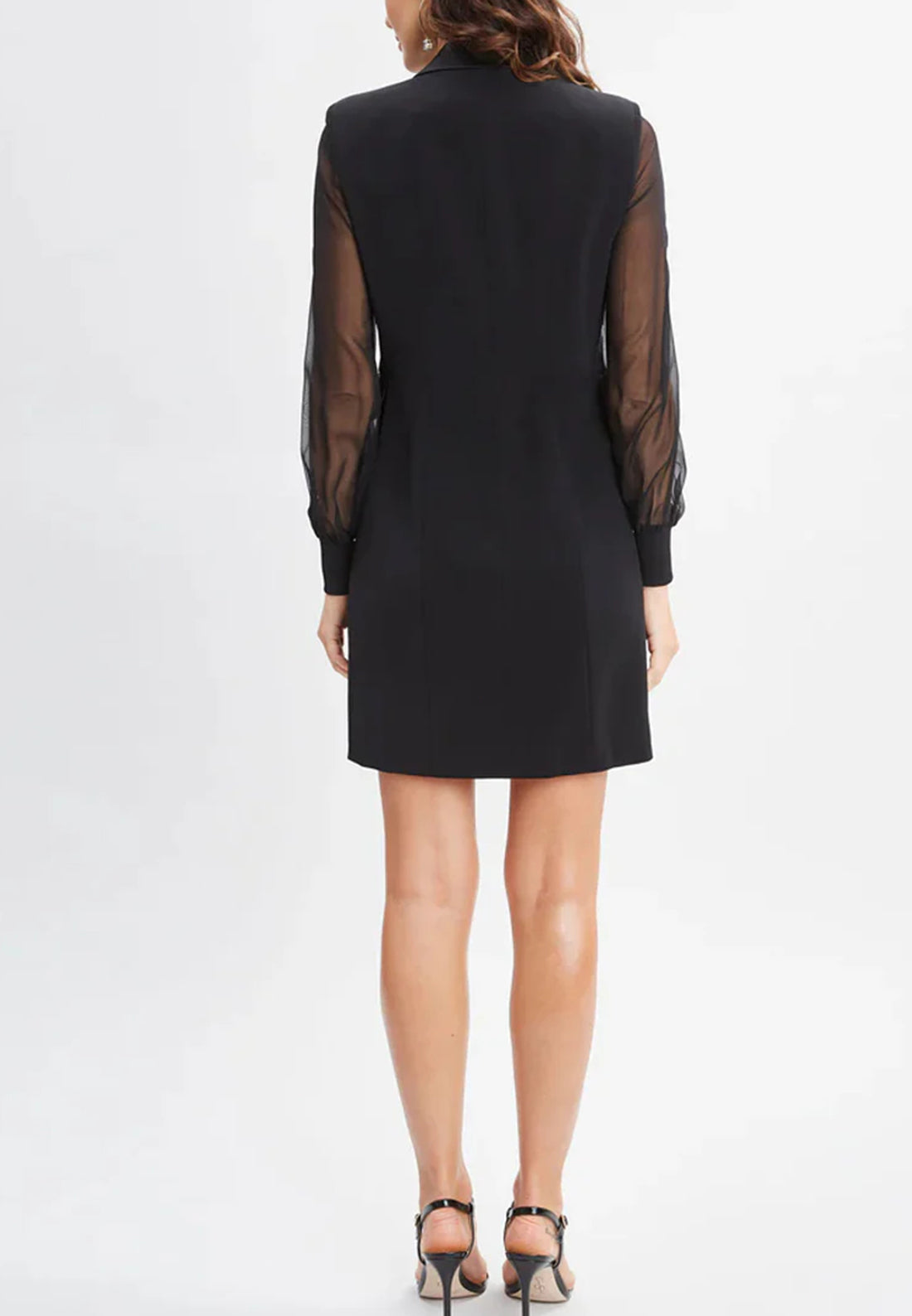 Black Blazer Short Work Dress With Organza Sleeves