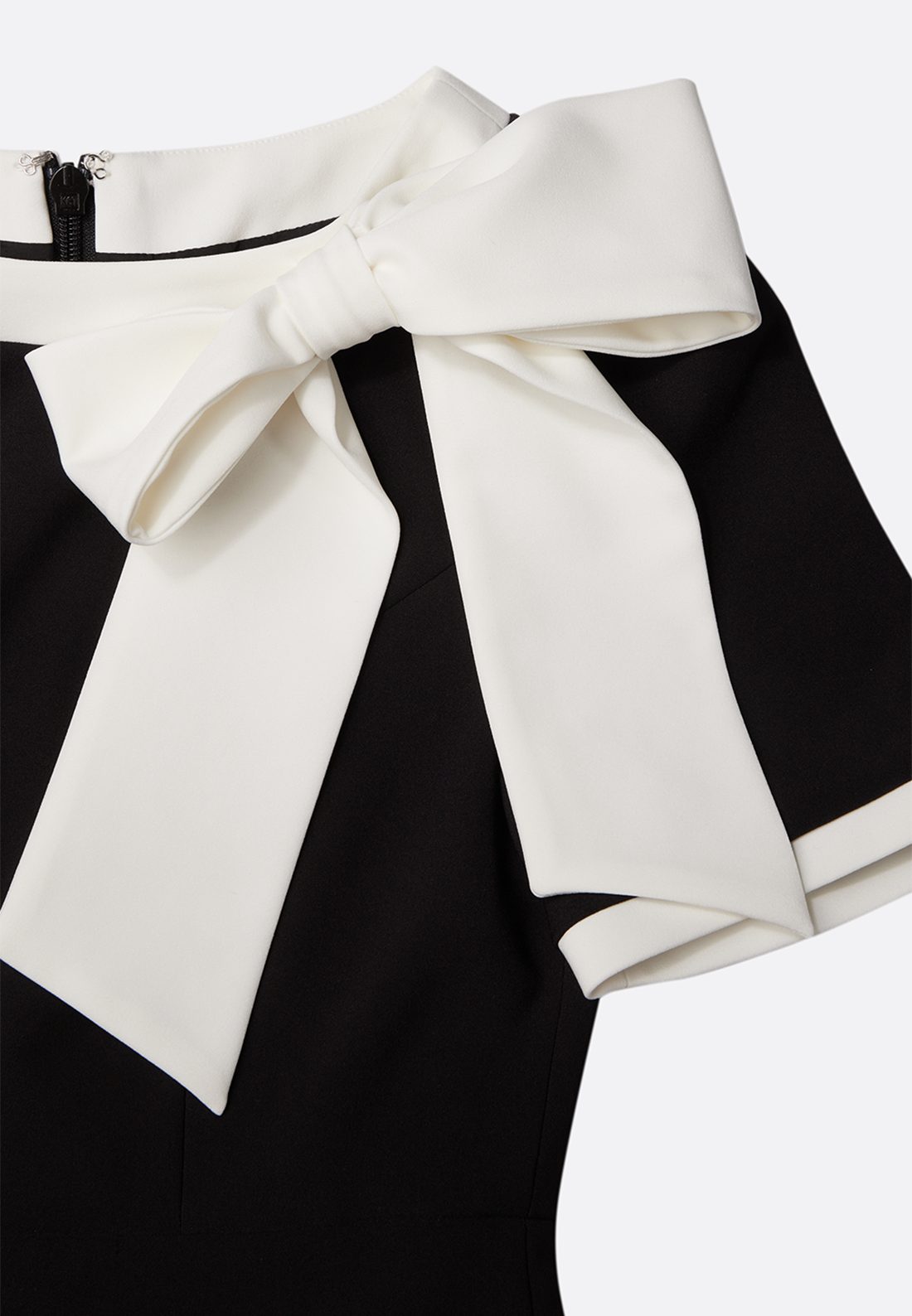 Black Bow Short Sleeve Sheath Midi Dress