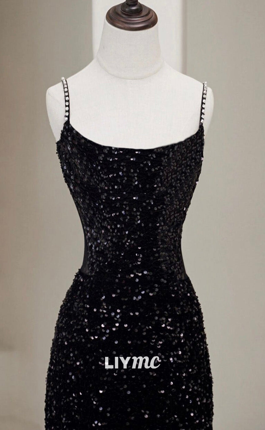 LP1876 - Black Mermaid Sequin Long Prom Dress Black Formal Dress