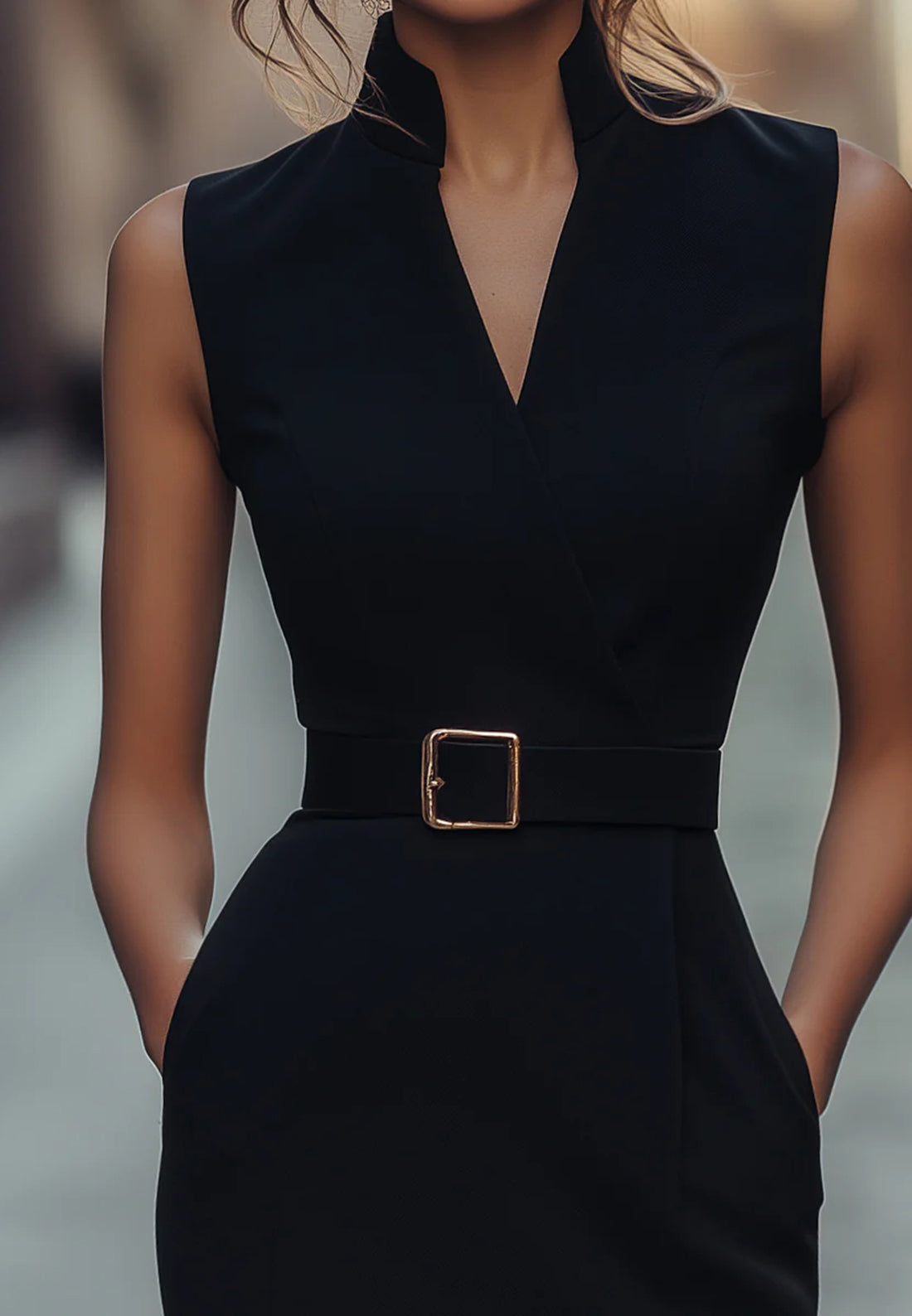 Blazer Sleeveless Belt Mermaid Knee-Length Work Dress