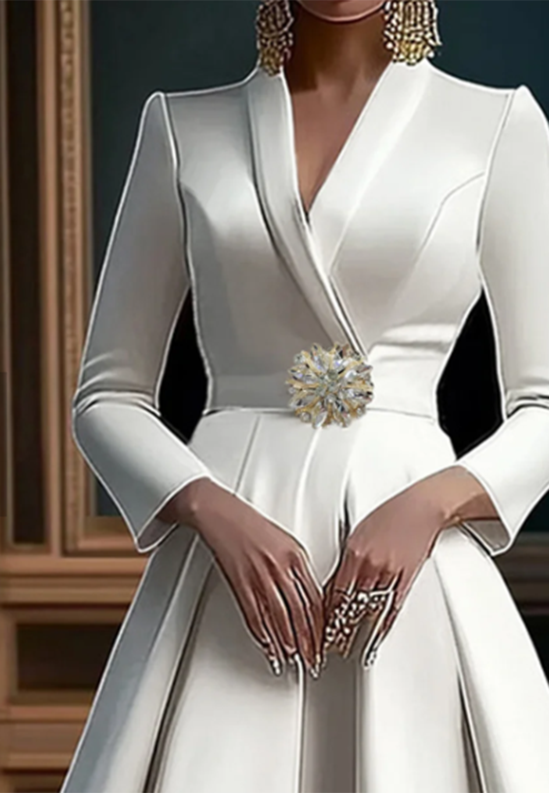 Blazer V-Neck Long Sleeves A-Line Satin Cocktail Dress