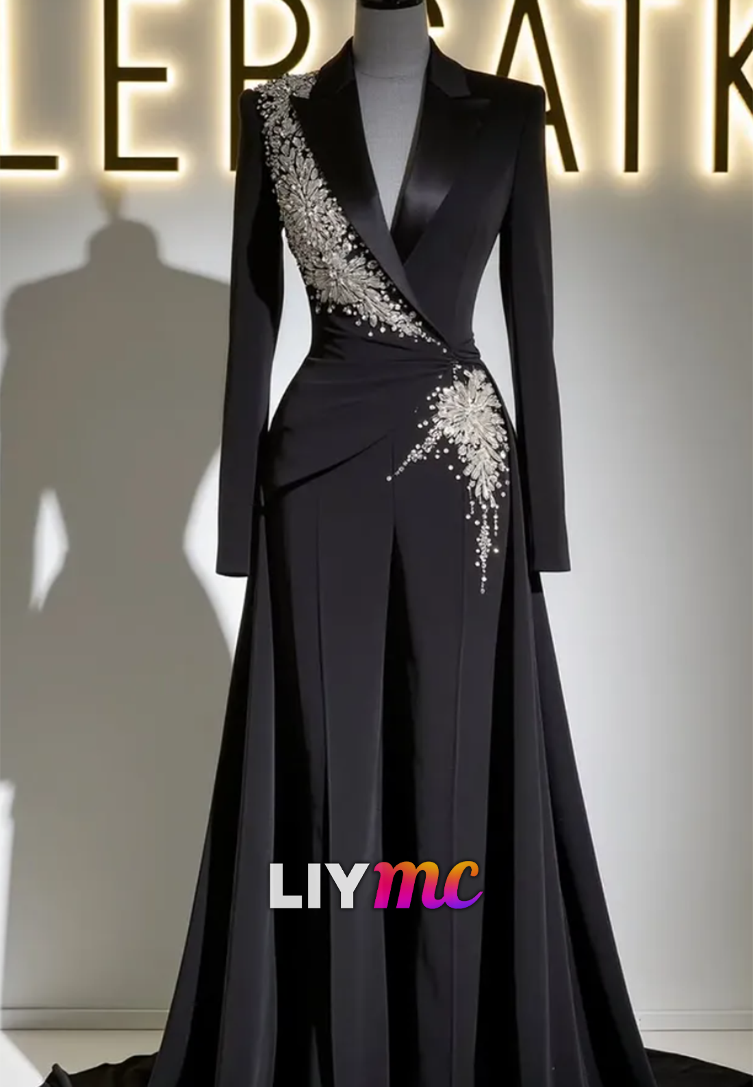 Blazer V-Neck Long Sleeves Beaded Jumpsuits