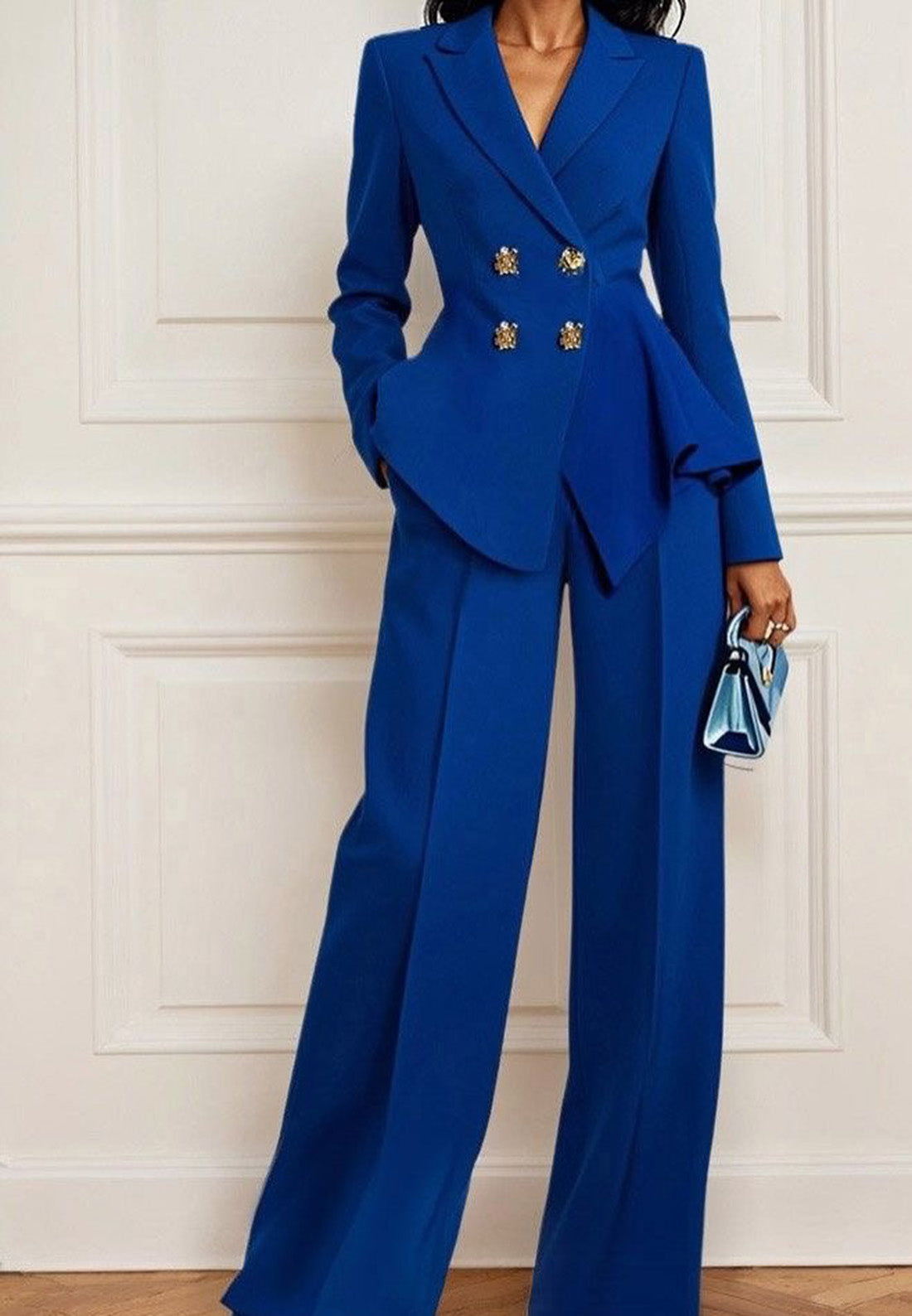 Blazer V-Neck Long Sleeves Buttton Jumpsuit