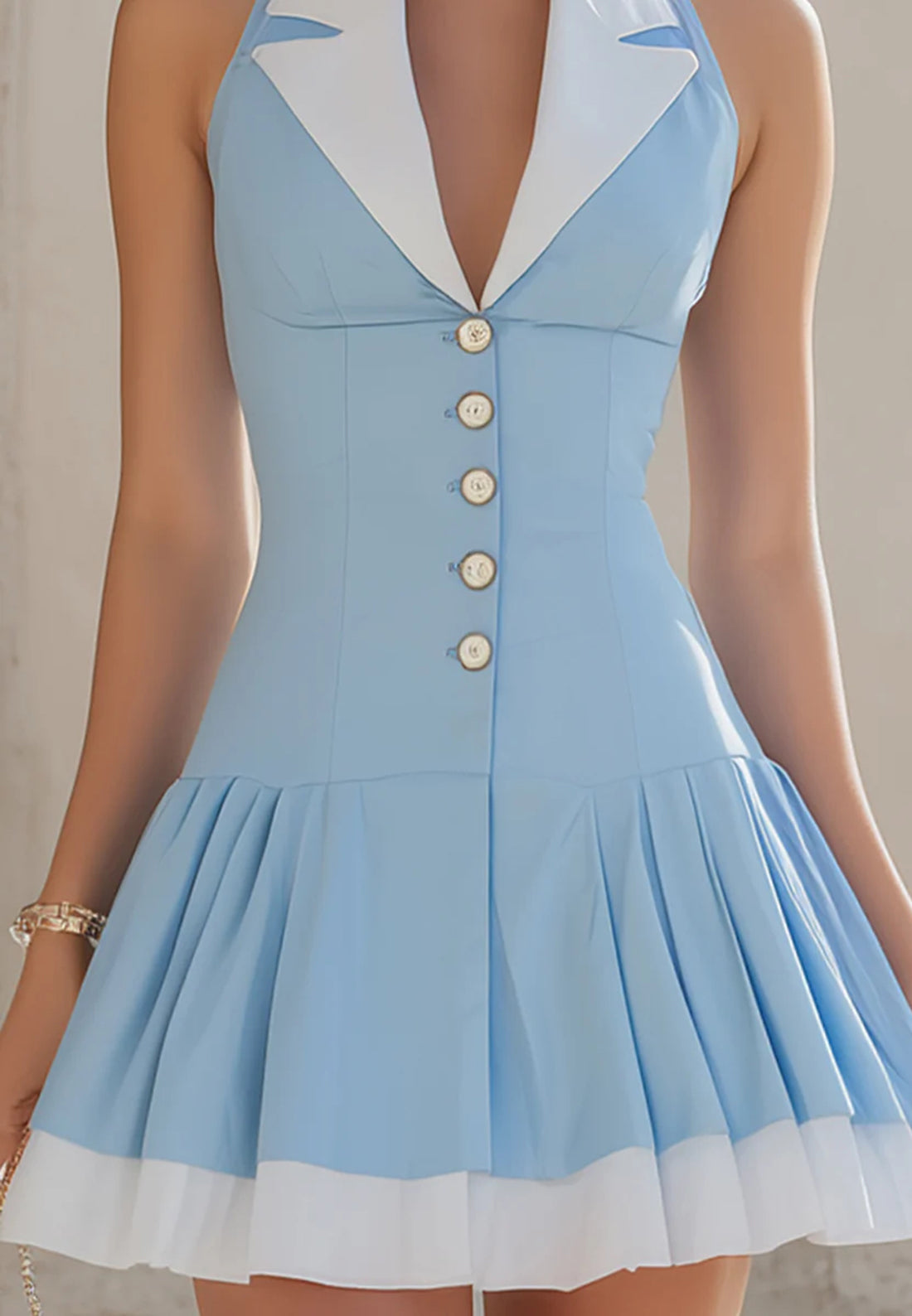 Blazer V-Neck Sleeveless Pleated A-Line Party Cocktail Dress