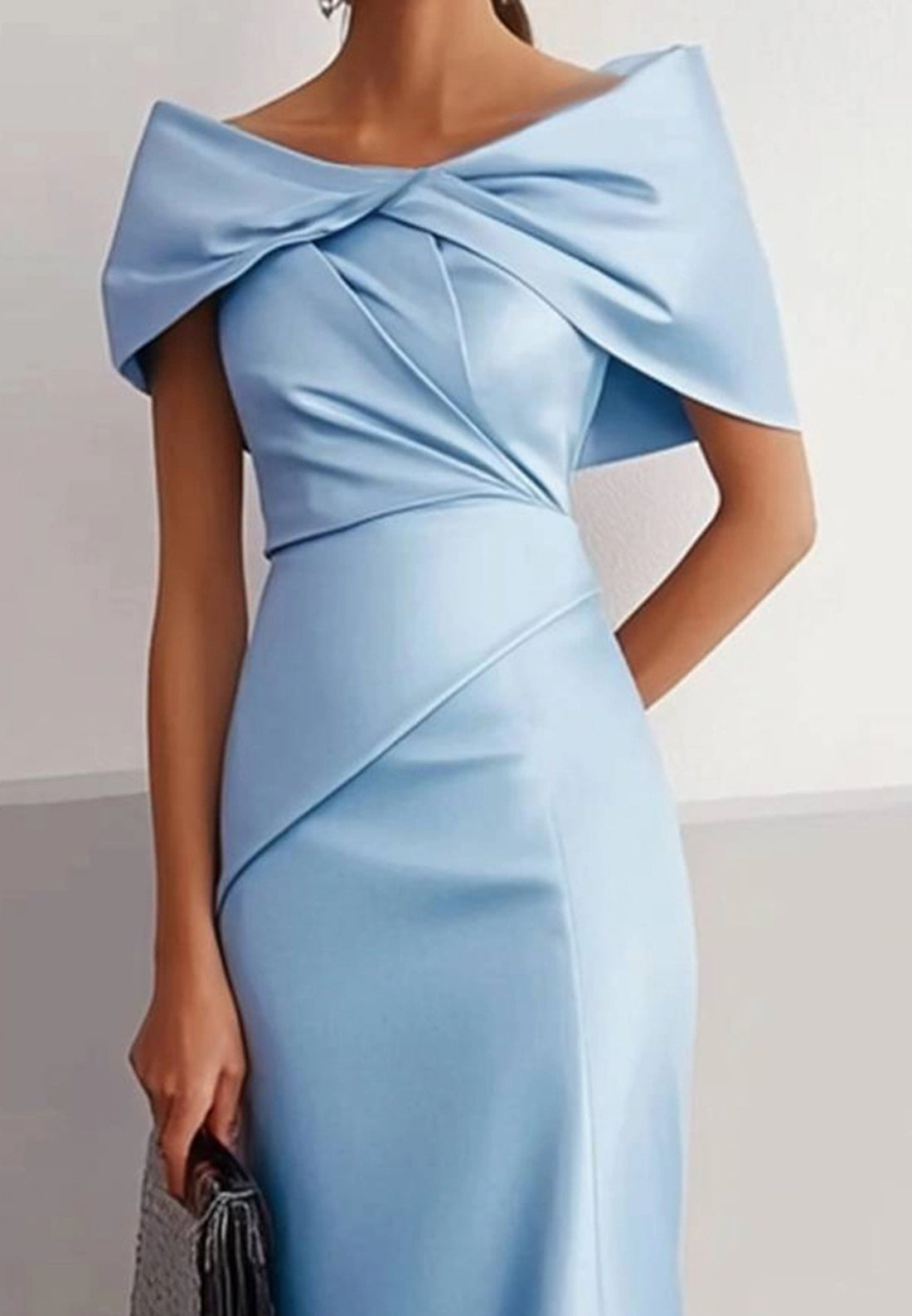 Blue Formal Party Dress Off Shoulder Evening Satin Evening Gown