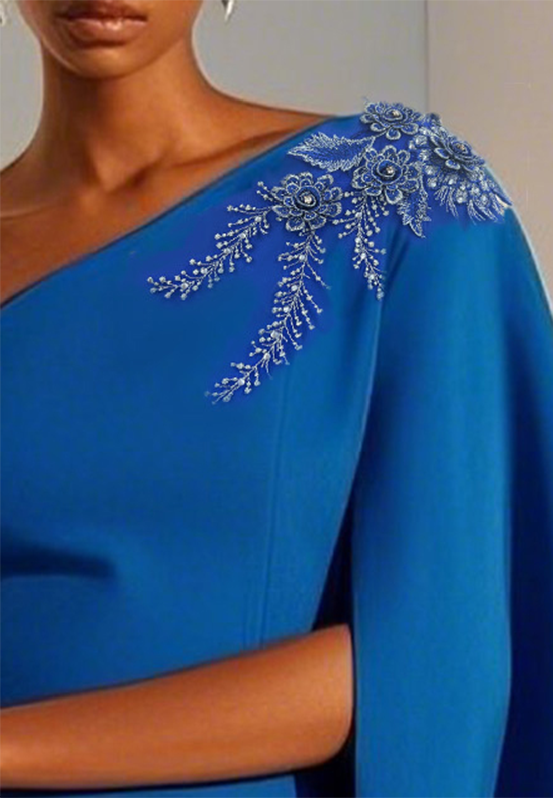 Blue Lace Classic One Shoulder Sleeveless Sheath Midi Dress