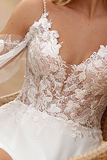 Boho Lace A-Line Wedding Dress with Side Slit and Long Sheer Sleeves