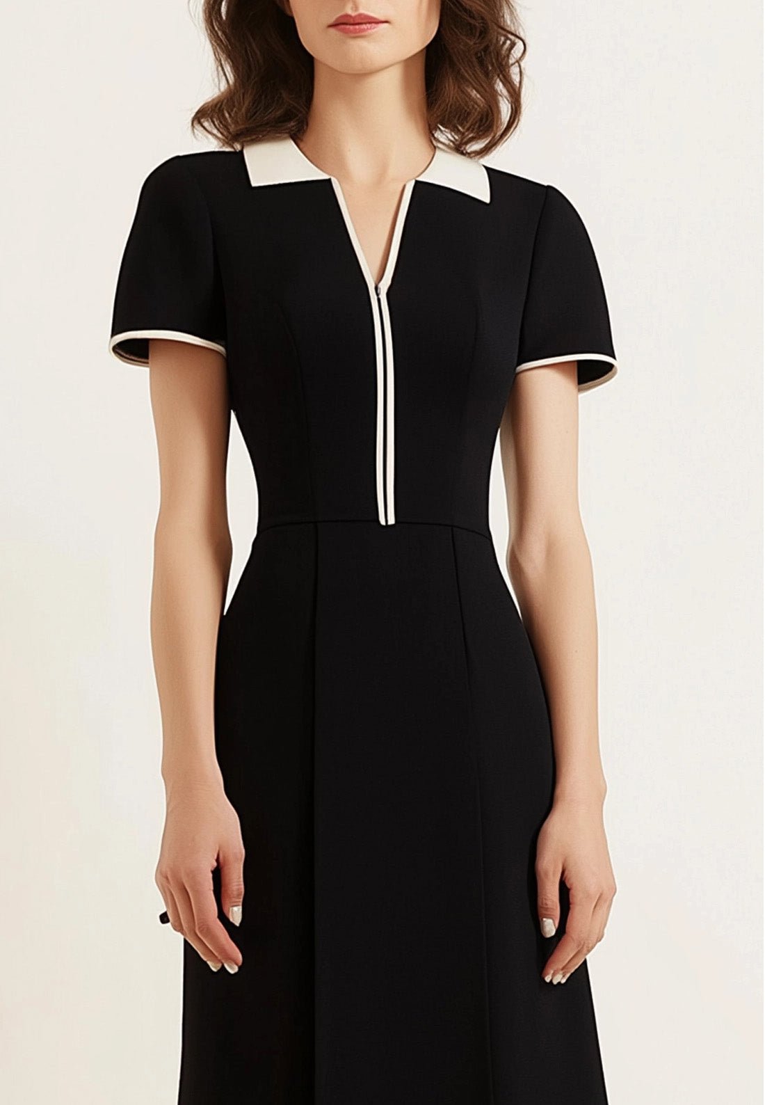 Business Semi-Formal Dress Black V-Neck Knee-Length Dress