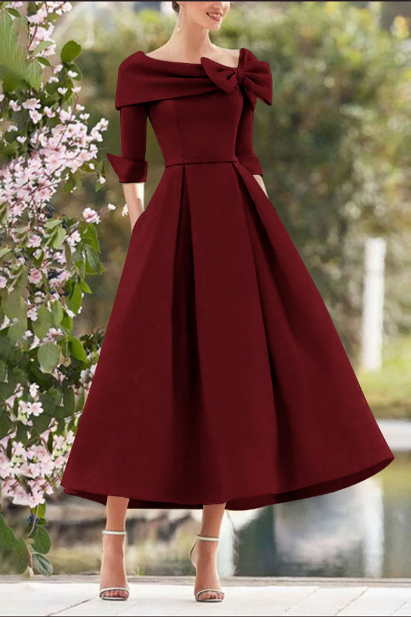 A Line Cowl Neck 3/4 Sleeves Tea Length Elegant Mother Dresses CM0348