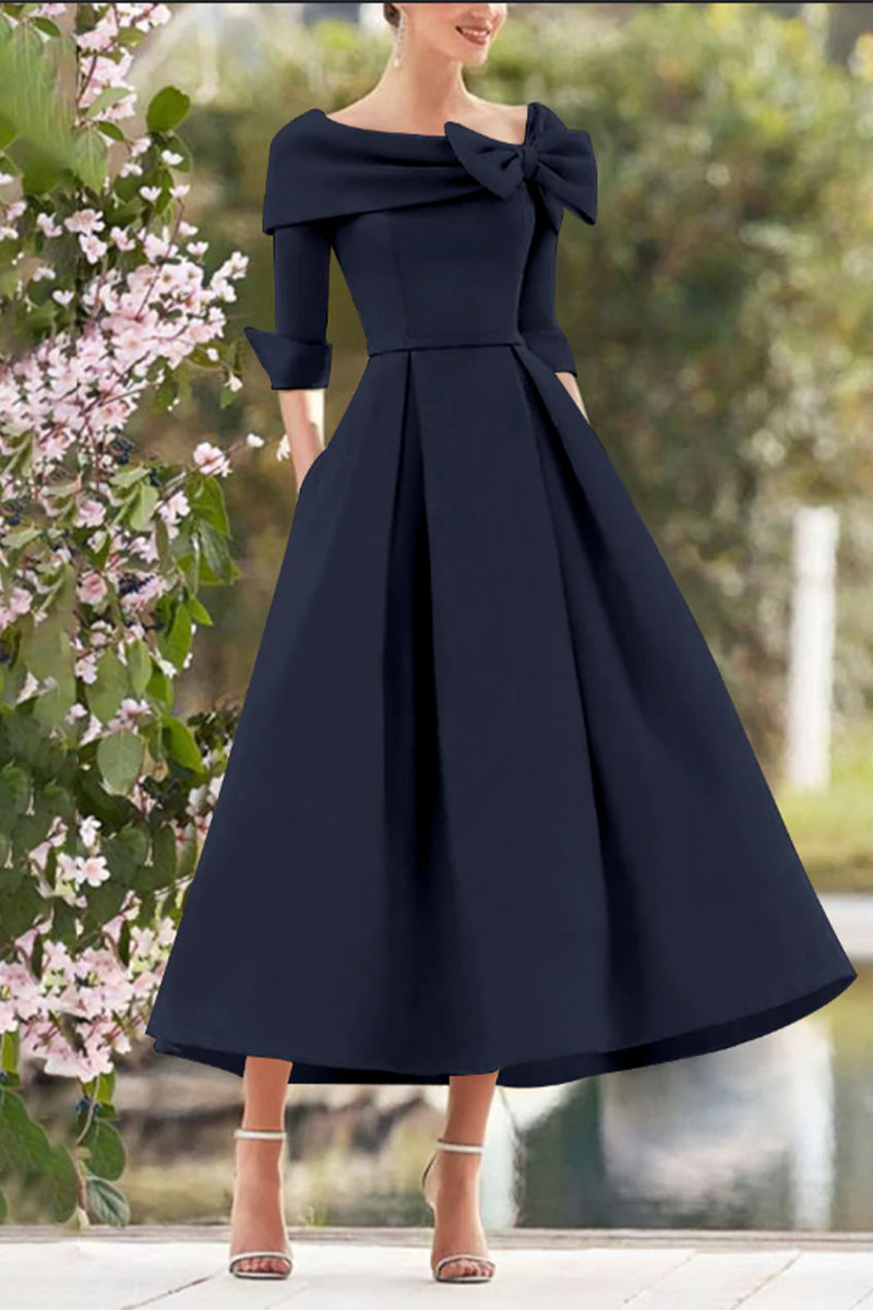 A Line Cowl Neck 3/4 Sleeves Tea Length Elegant Mother Dresses CM0348