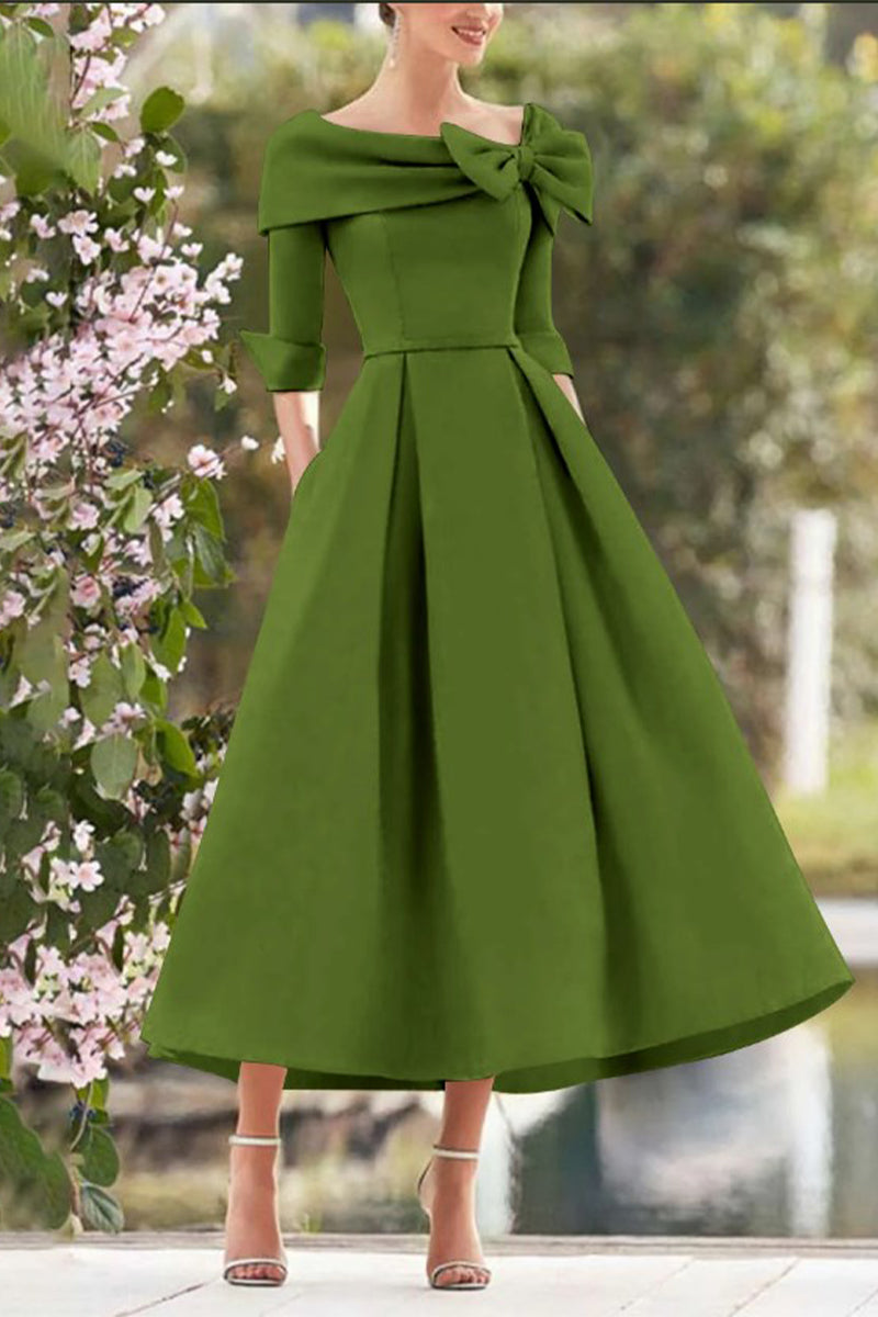 A Line Cowl Neck 3/4 Sleeves Tea Length Elegant Mother Dresses CM0348