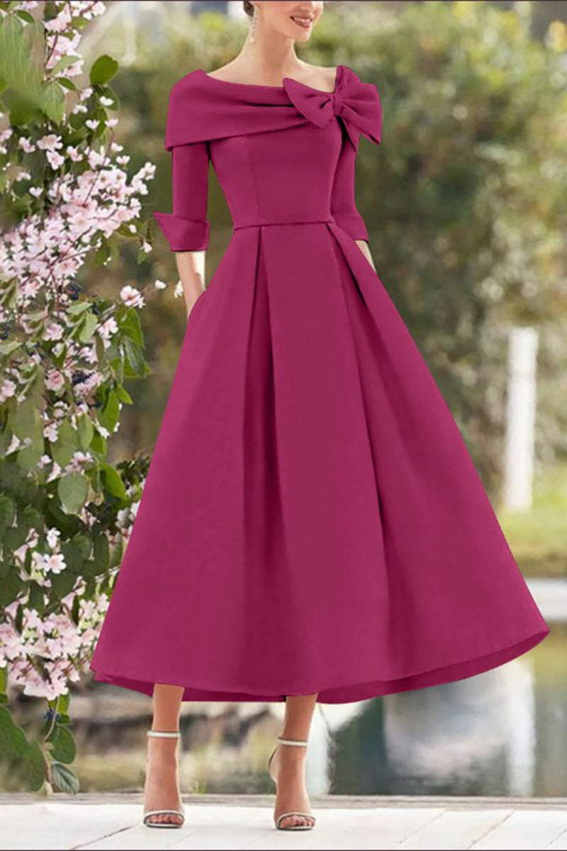A Line Cowl Neck 3/4 Sleeves Tea Length Elegant Mother Dresses CM0348