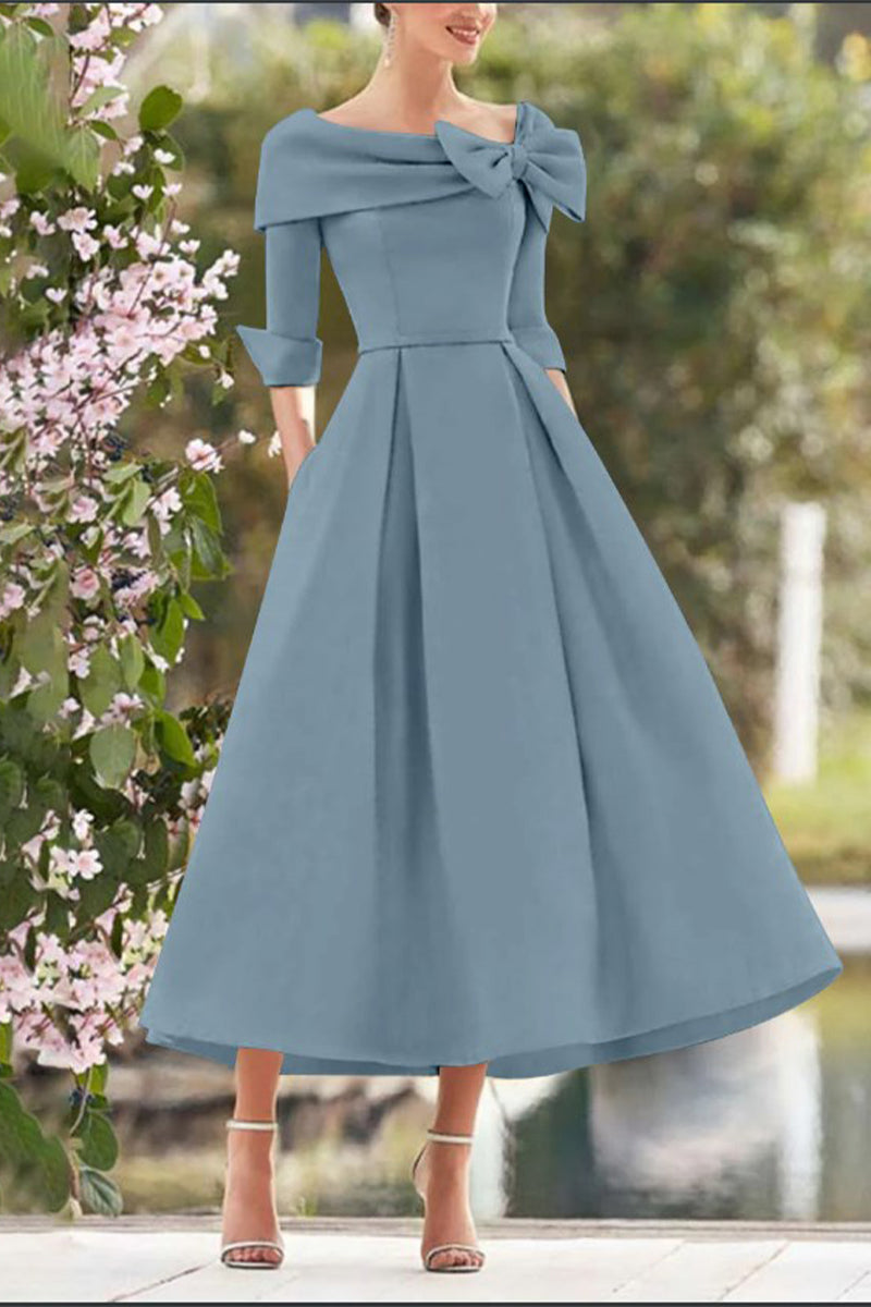 A Line Cowl Neck 3/4 Sleeves Tea Length Elegant Mother Dresses CM0348