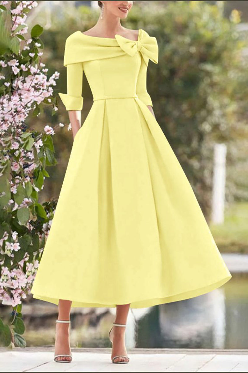 A Line Cowl Neck 3/4 Sleeves Tea Length Elegant Mother Dresses CM0348