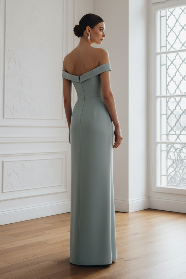 Off-Shoulder 3D Floral Sheath Evening Dress