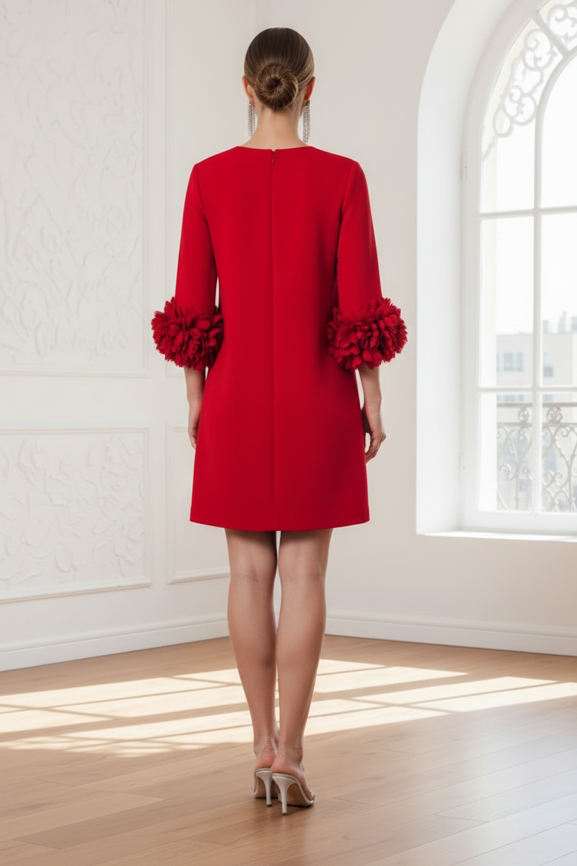 Scoop Long Sleeves Ruffles A-Line Cocktail Dress