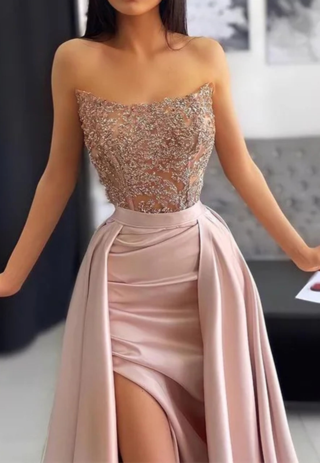 Chic Pink Off-the-shoulder Sleeveless with Applique Pleated Evening Dress