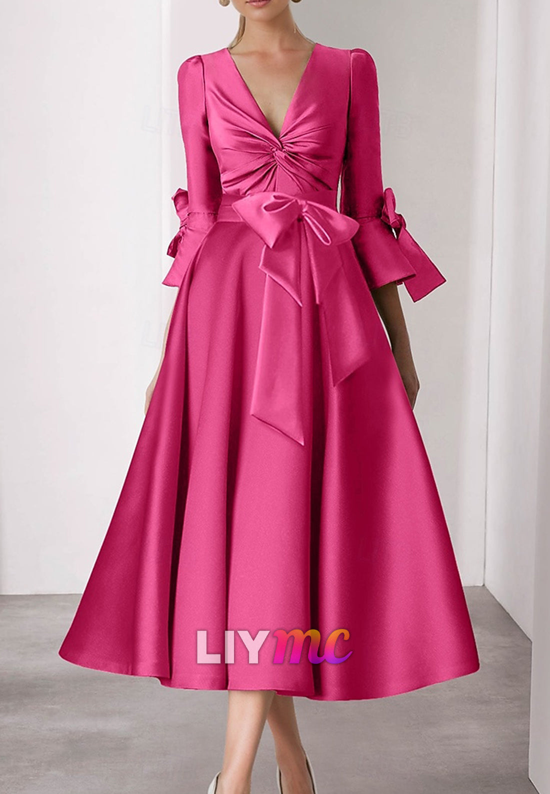 Cocktail Dresses Beach Wedding Elegant Dress Formal Tea Length 3_4 Length Sleeve