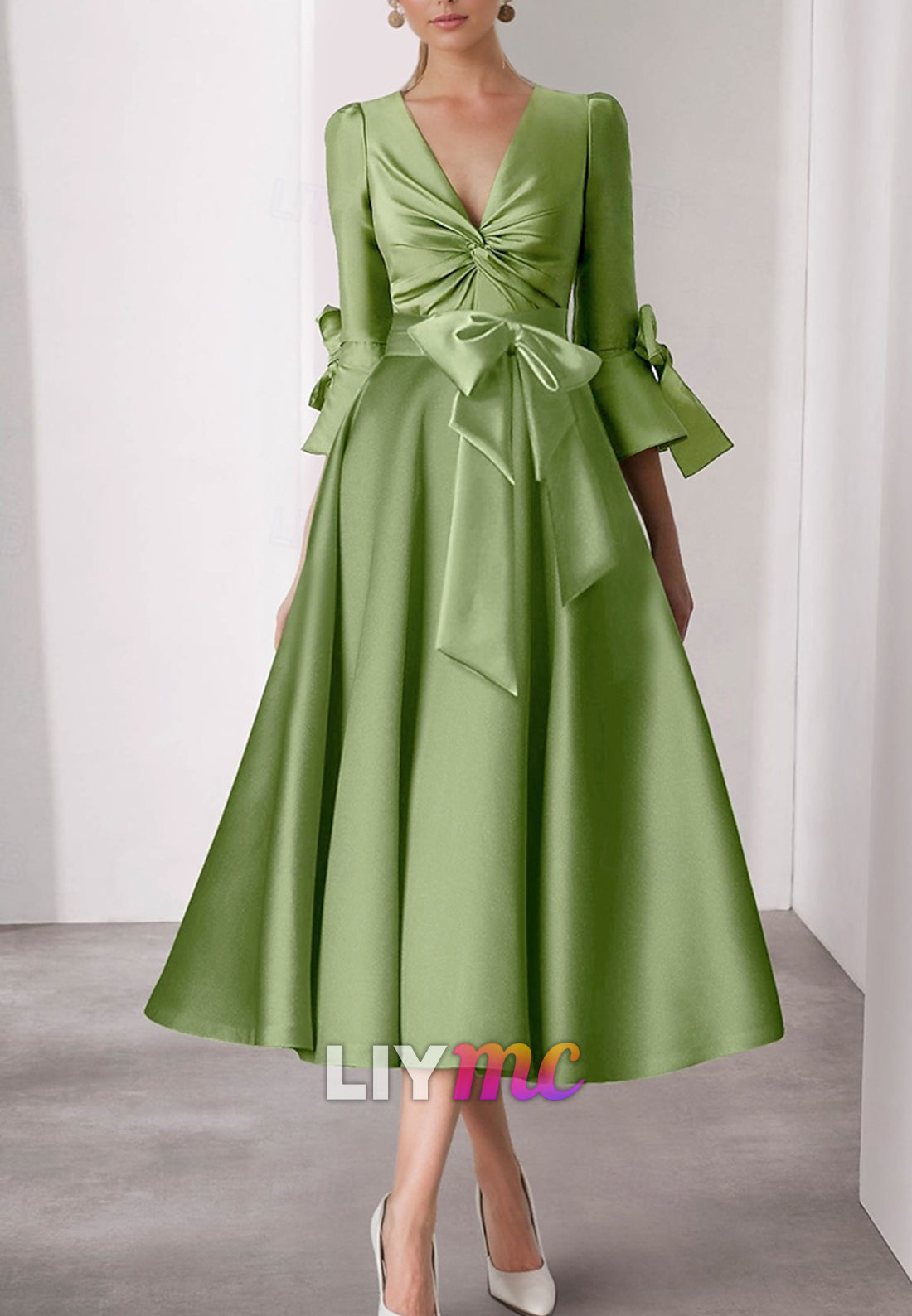 Cocktail Dresses Beach Wedding Elegant Dress Formal Tea Length 3_4 Length Sleeve