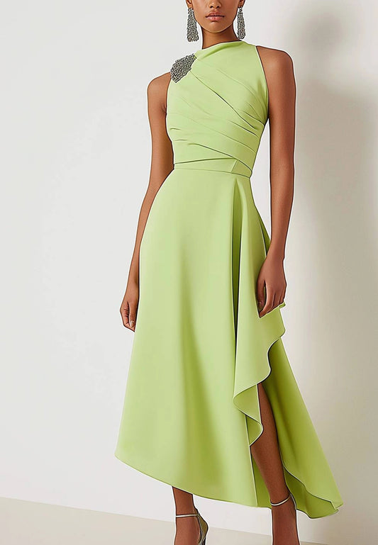 Cocktail Party Sleeveless Dress Green Knee-Length Dress