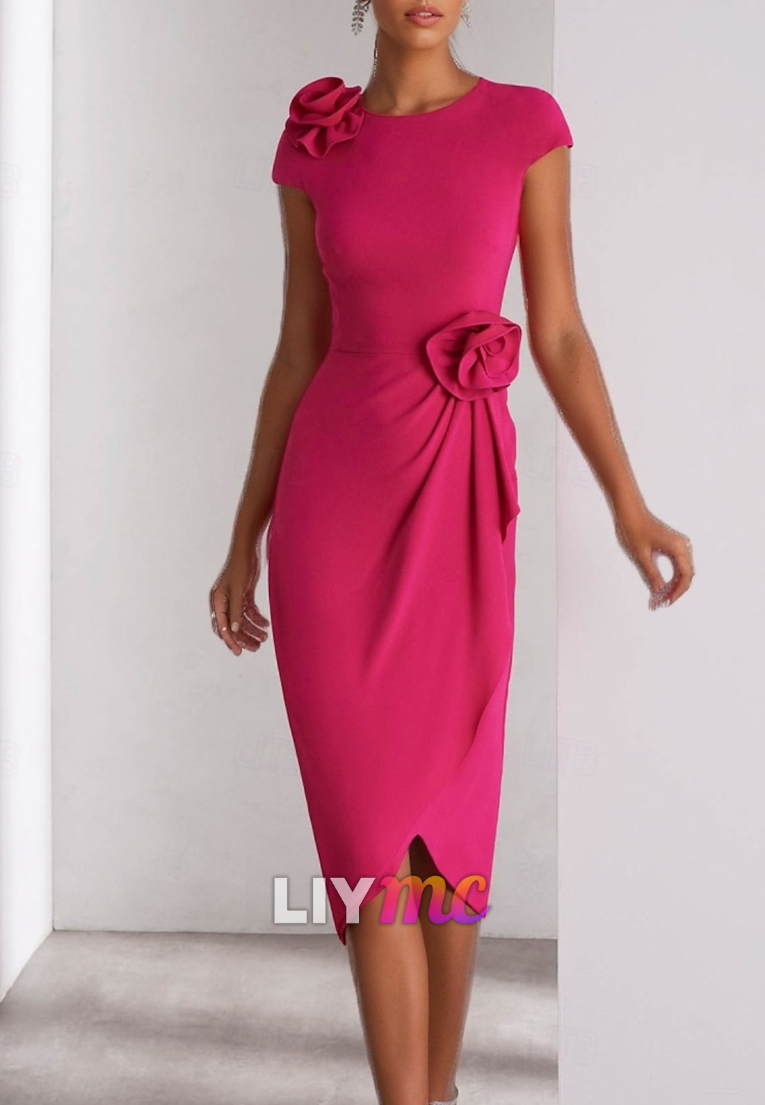 Column Cocktail Dresses Elegant Formal Wedding Guest Ankle Length Short Sleeve Crew