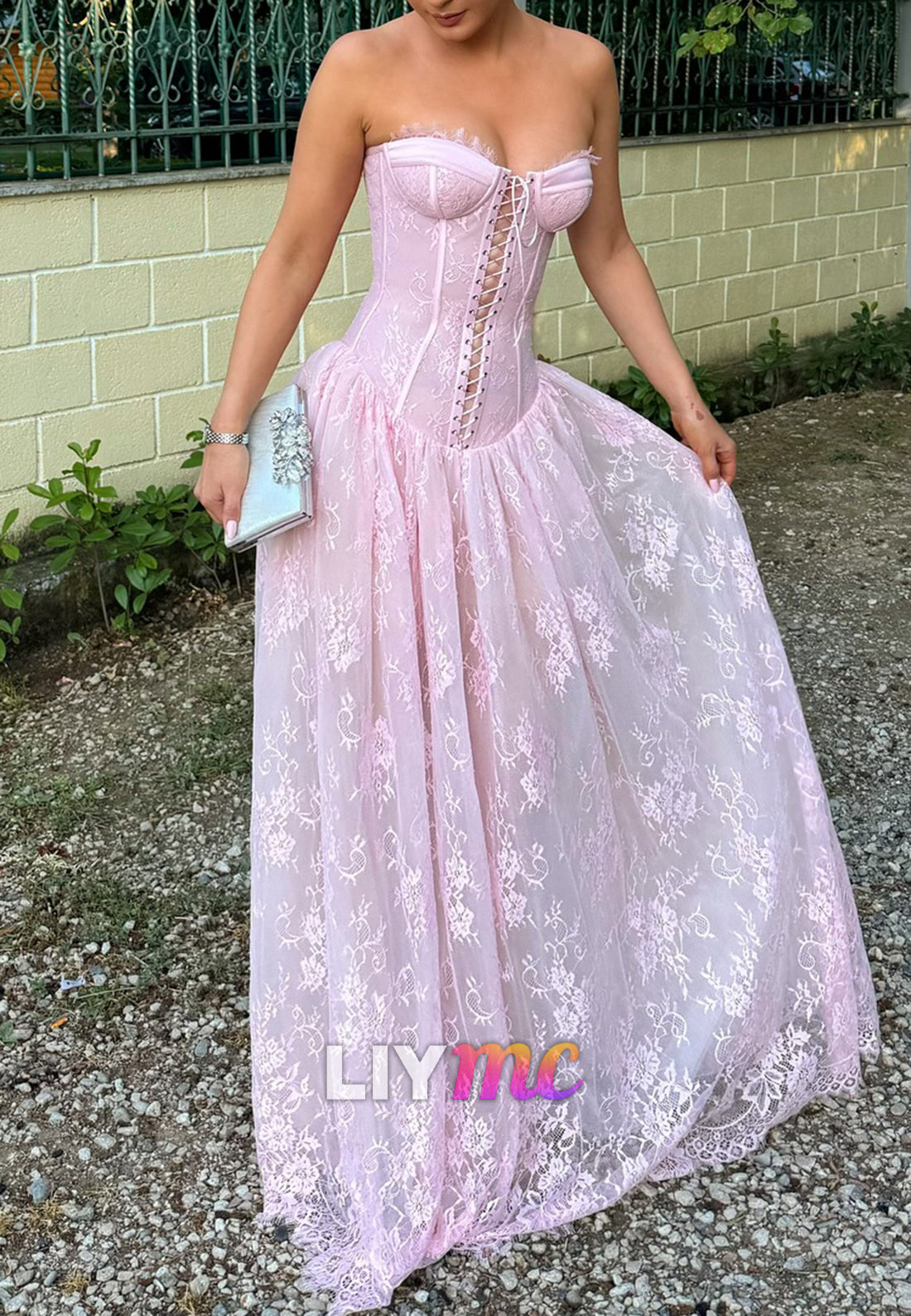 Corset Sweetheart Sleeveless Lace Appliques A-Line Formal Dress