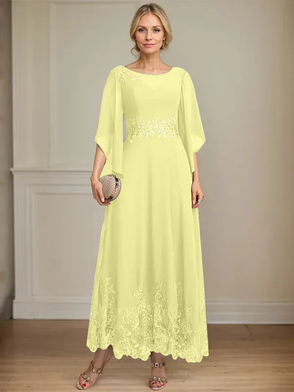 A-line Scoop Illusion Ankle-Length Lace Chiffon Mother of the Bride Dress With Sequins