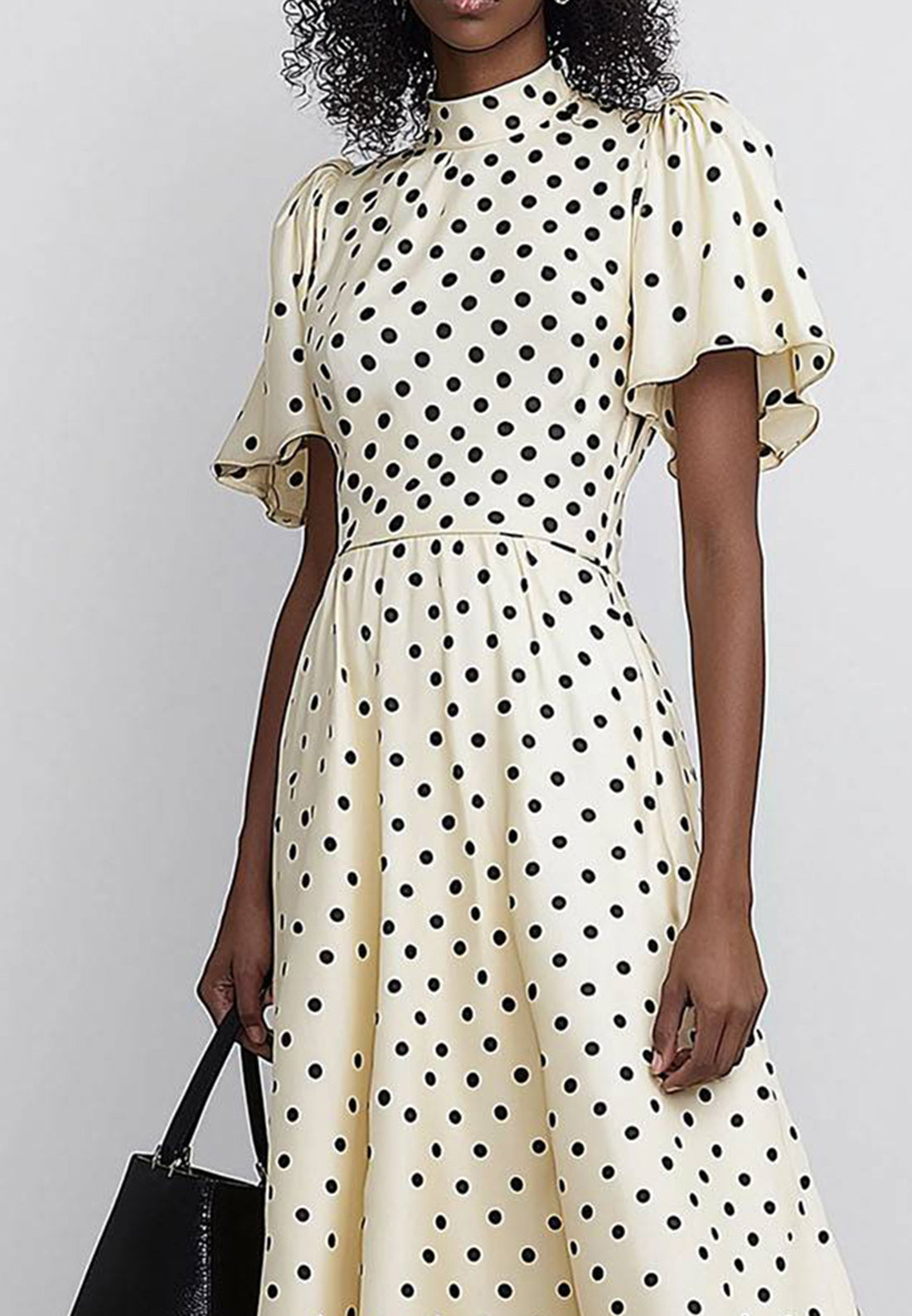 Daily Polka Dot Dress Lotus Leaf Sleeves Midi Dress