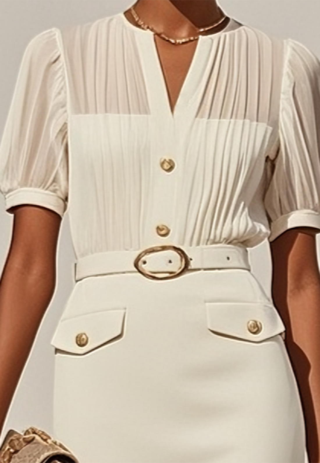 Apricot Pleated Classic Notched Neckline Short Sleeve Sheath Midi Two Piece