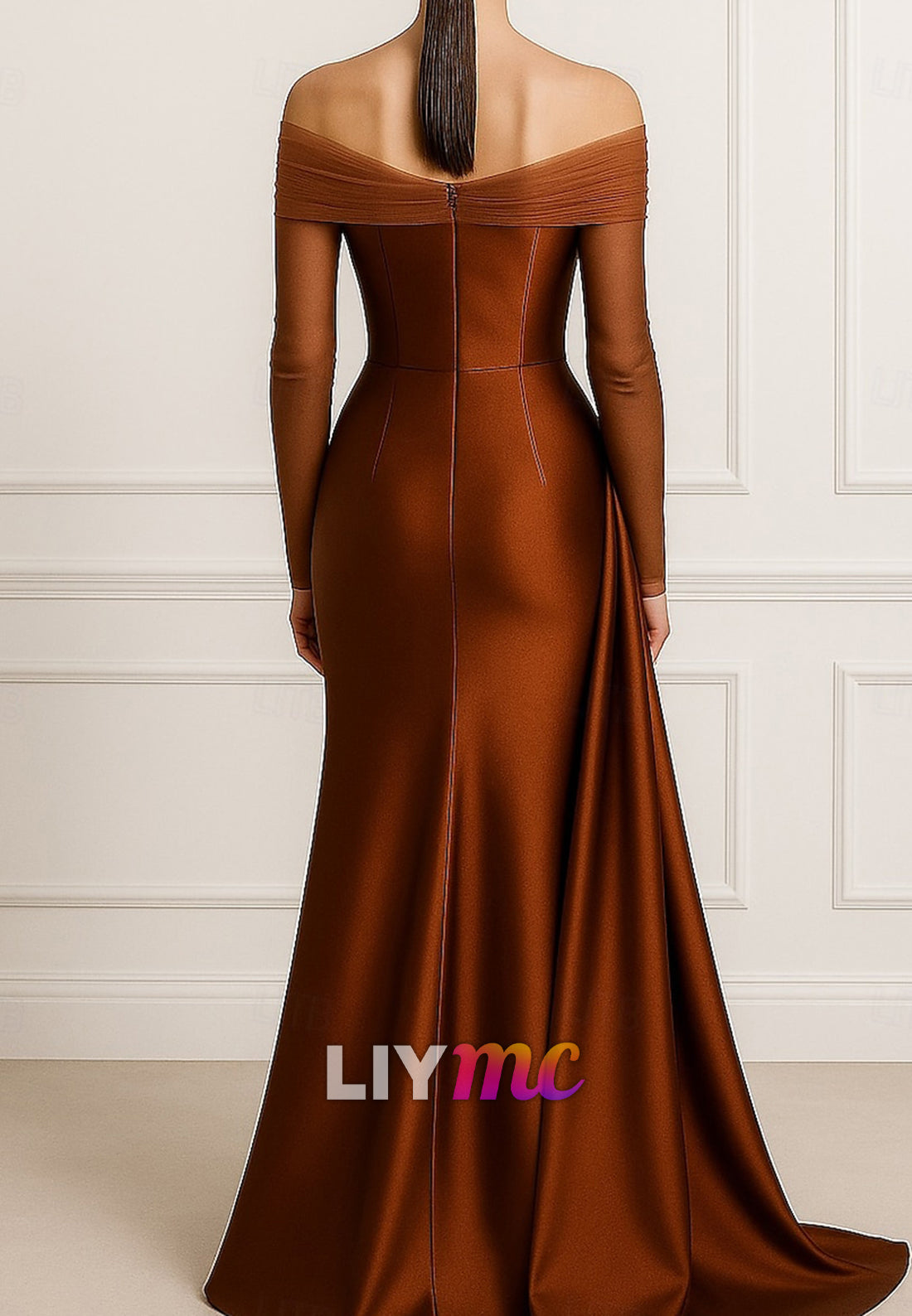 Evening Overskirt Formal Dress Elegant Silky Long Sleeve Off Shoulder Wedding Formal Dress