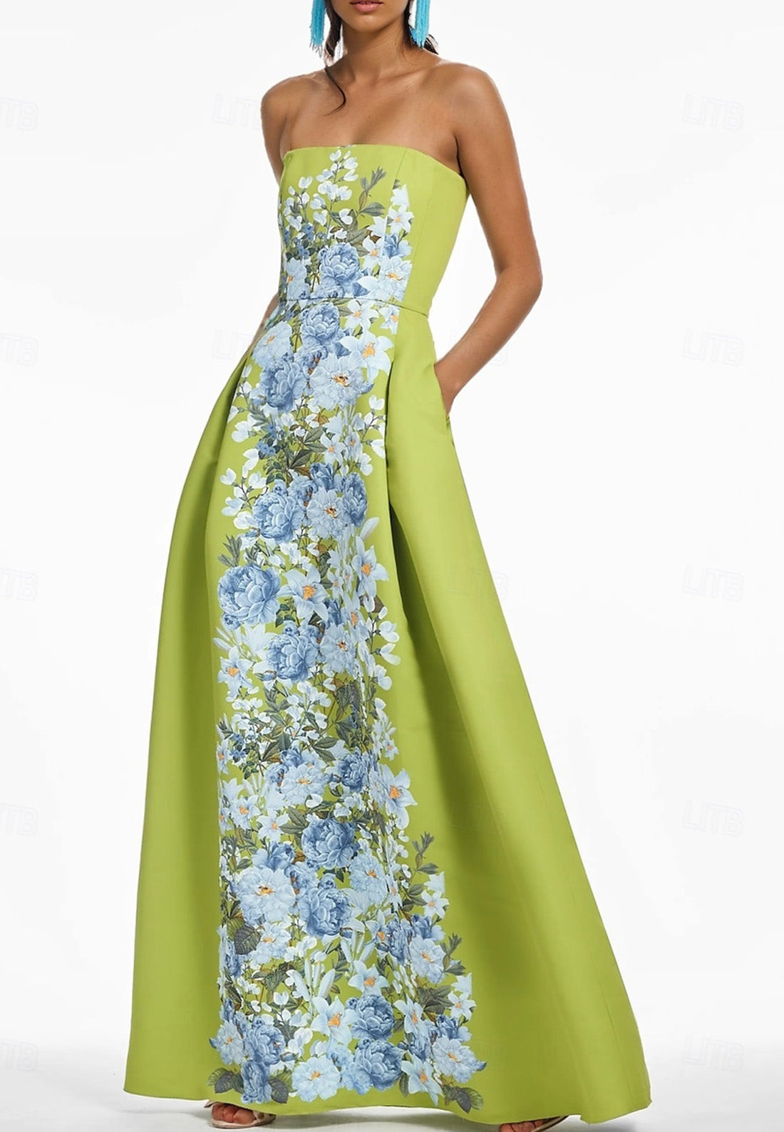 Floral A-Line Evening Gown Elegant Dress Formal Wedding Floor Length Sleeveless