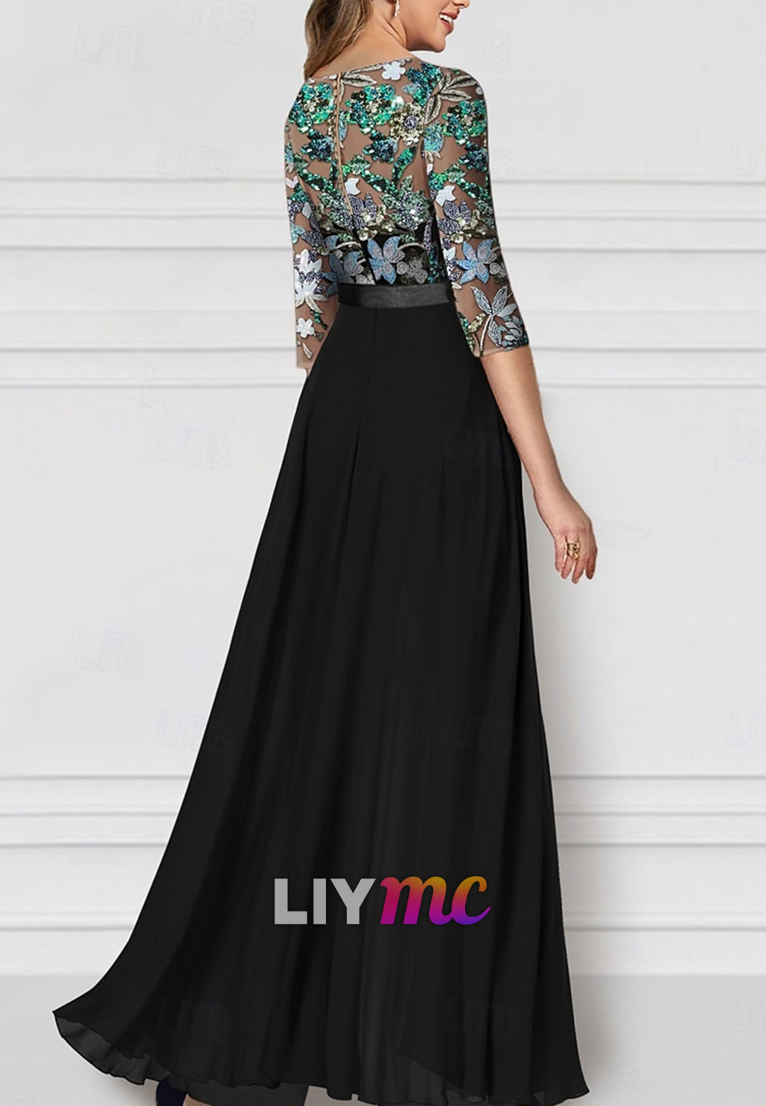 Floral Jumpsuit Embroidered Mother of the Bride Formal Wedding Elegant Vintage Illusion Neck Floor Length Chiffon