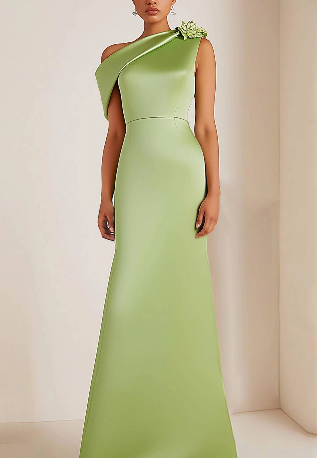 Formal One-shoulder Dress Green Party Floor Length Dress