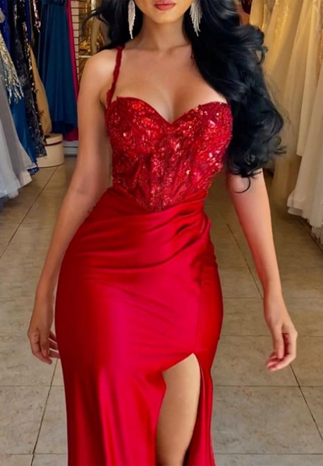 Sweetheart Sleeveless Appliques High Slit Prom Dress