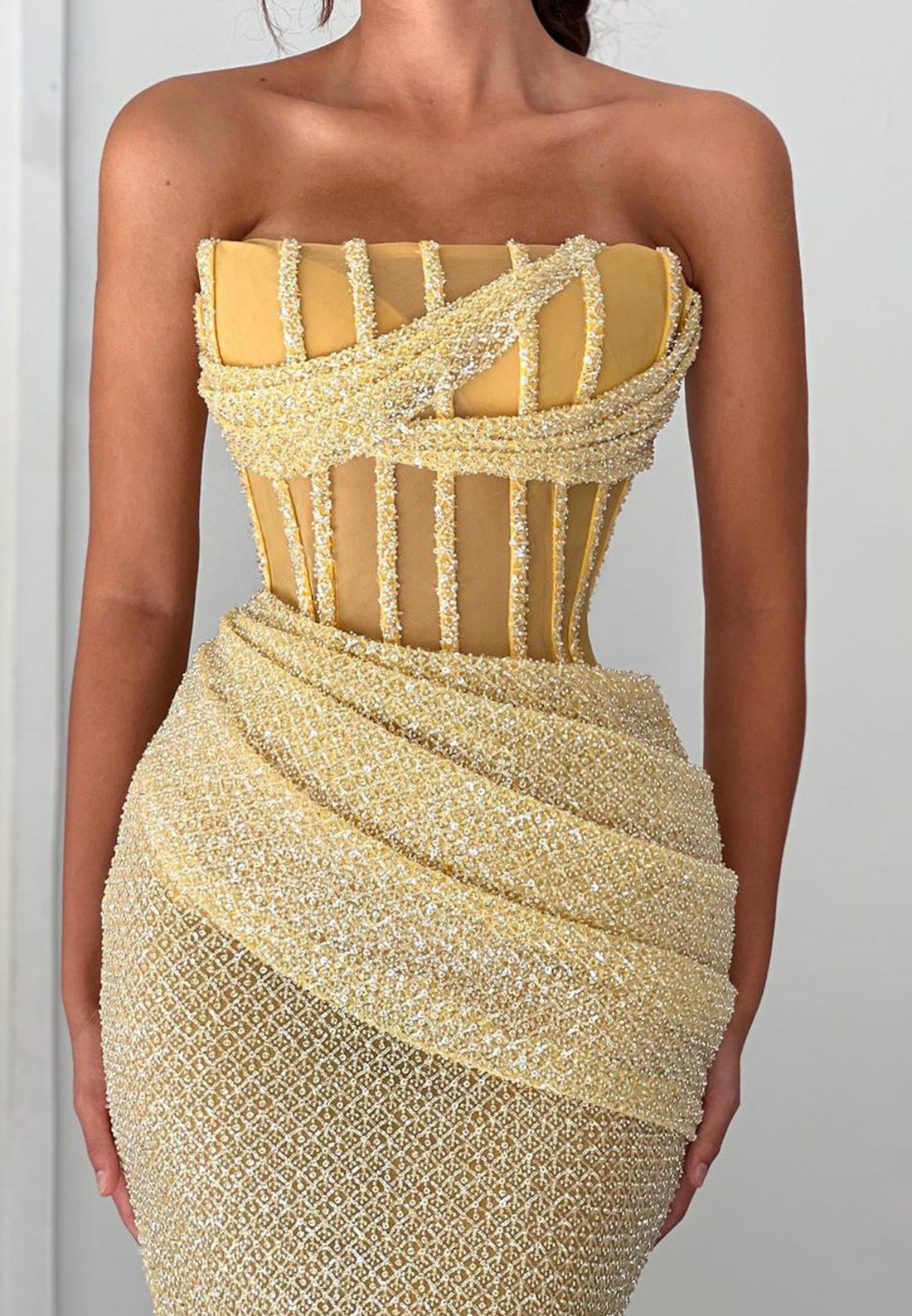 Strapless Straight Across Ruched Mermaid Prom Dress