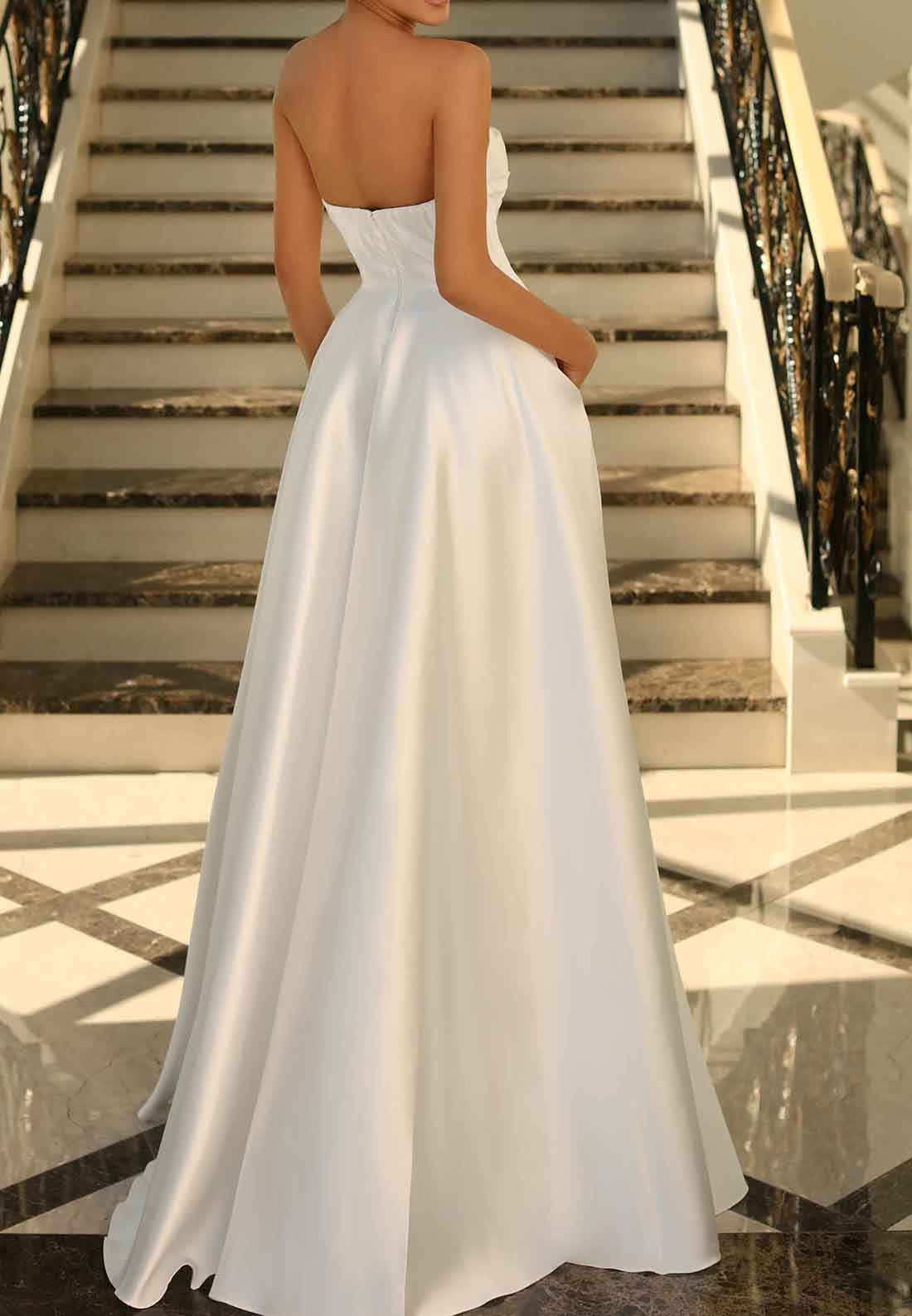 Scoop Sleeveless Pleated High Slit A-Line Prom Dress