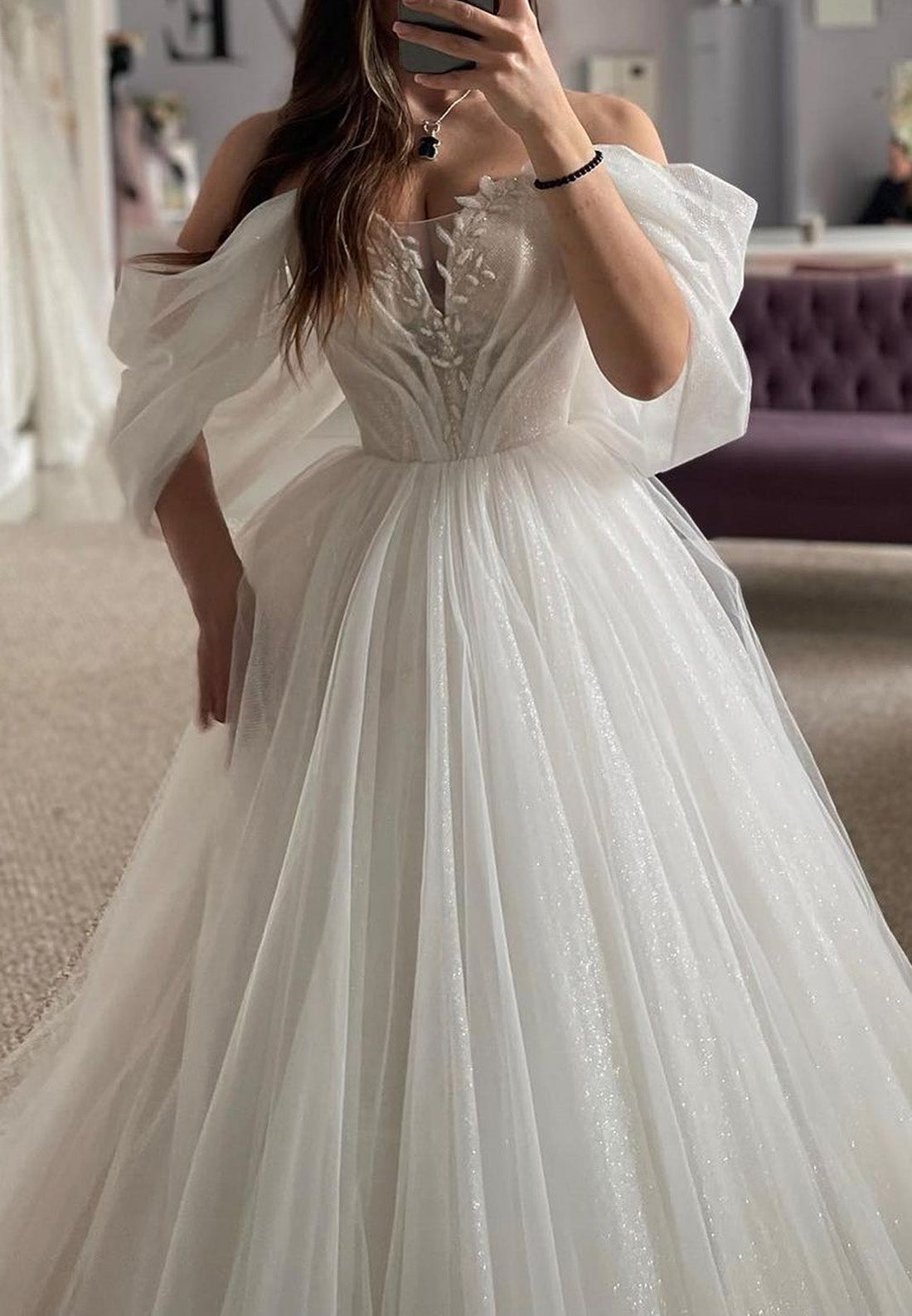 Off-Shoulder Strapless Tulle A-Line Ball Gown Wedding Dress