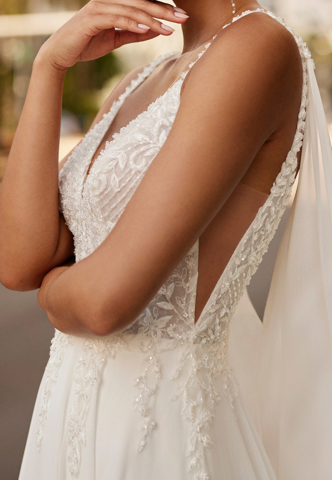 V-Neck Straps Appliques A-Line Wedding Dress